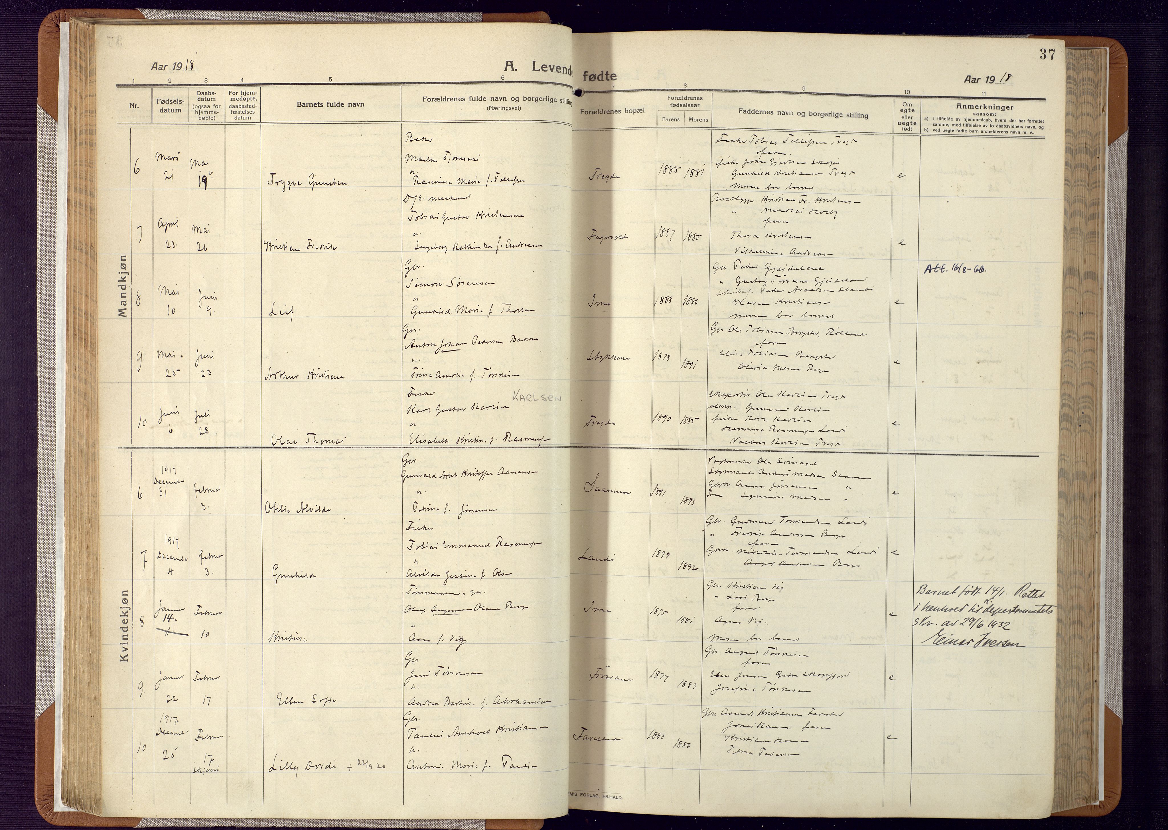 Mandal sokneprestkontor, AV/SAK-1111-0030/F/Fa/Faa/L0022: Parish register (official) no. A 22, 1913-1925, p. 37