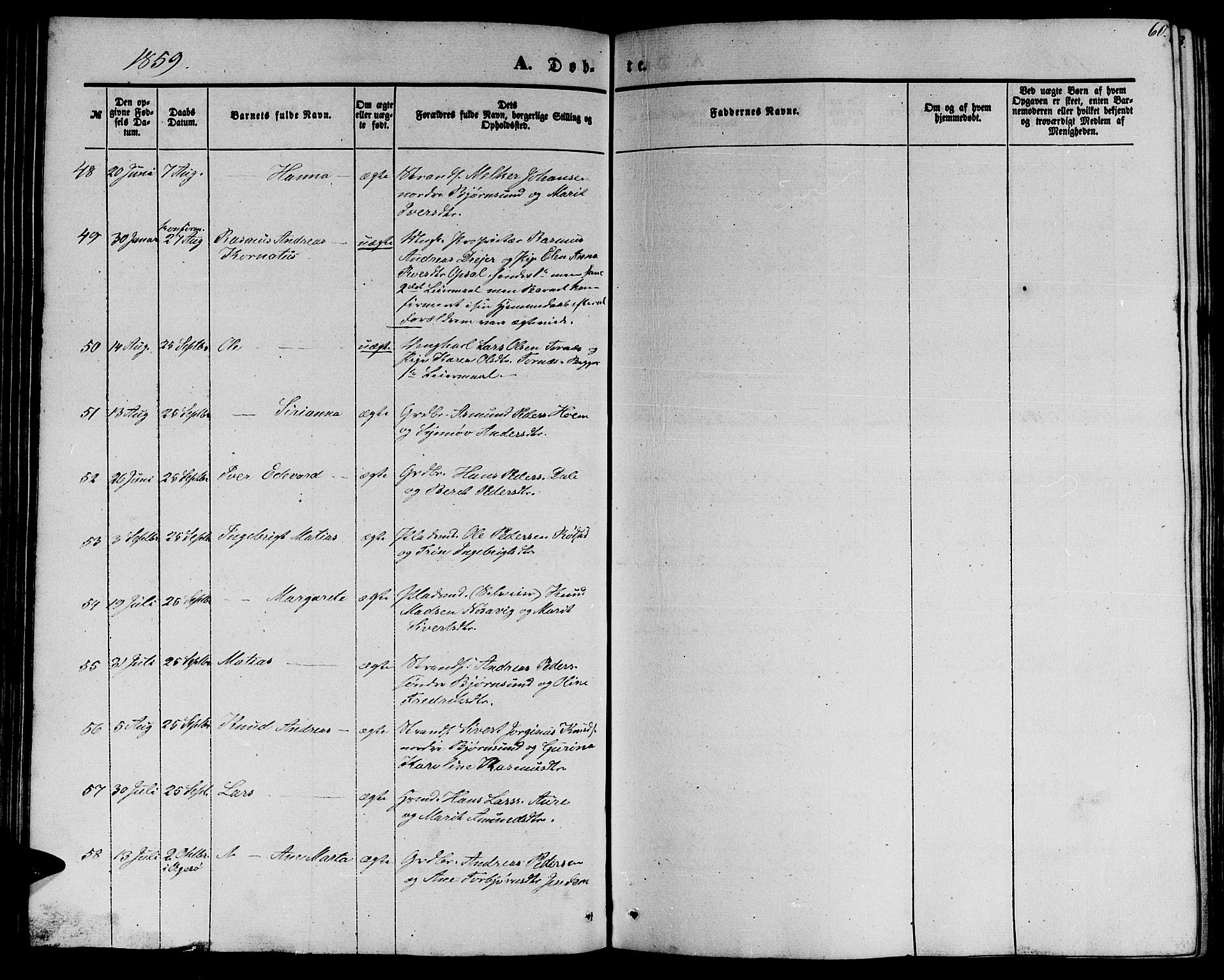 Ministerialprotokoller, klokkerbøker og fødselsregistre - Møre og Romsdal, SAT/A-1454/565/L0753: Parish register (copy) no. 565C02, 1845-1870, p. 60