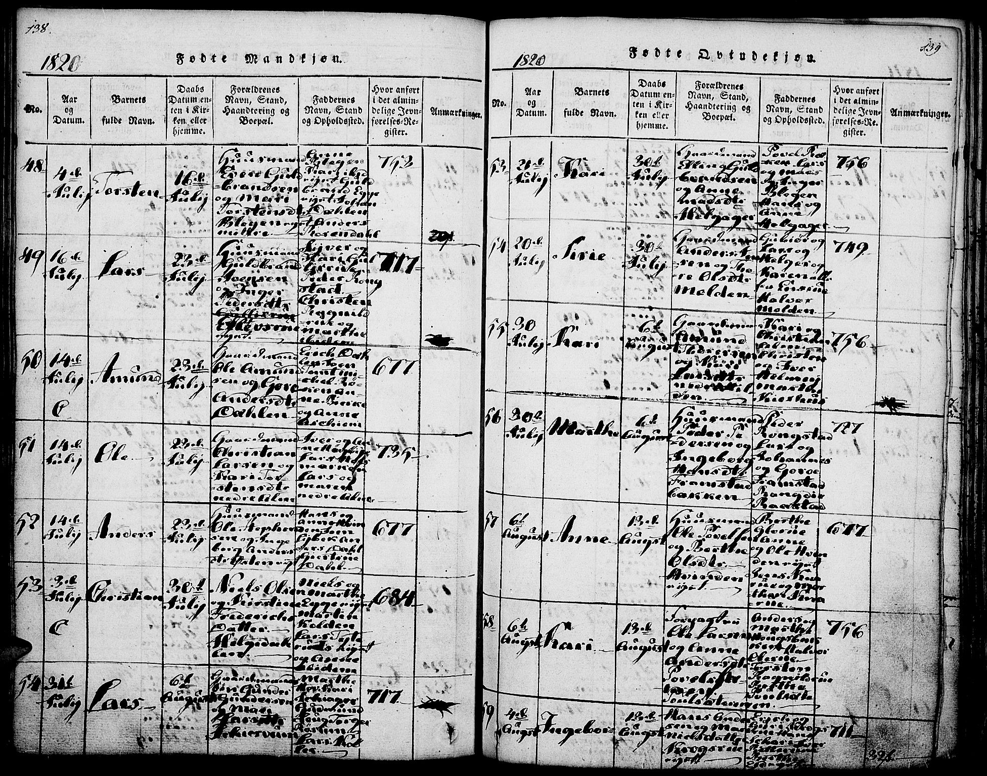 Gran prestekontor, SAH/PREST-112/H/Ha/Haa/L0009: Parish register (official) no. 9, 1815-1824, p. 138-139