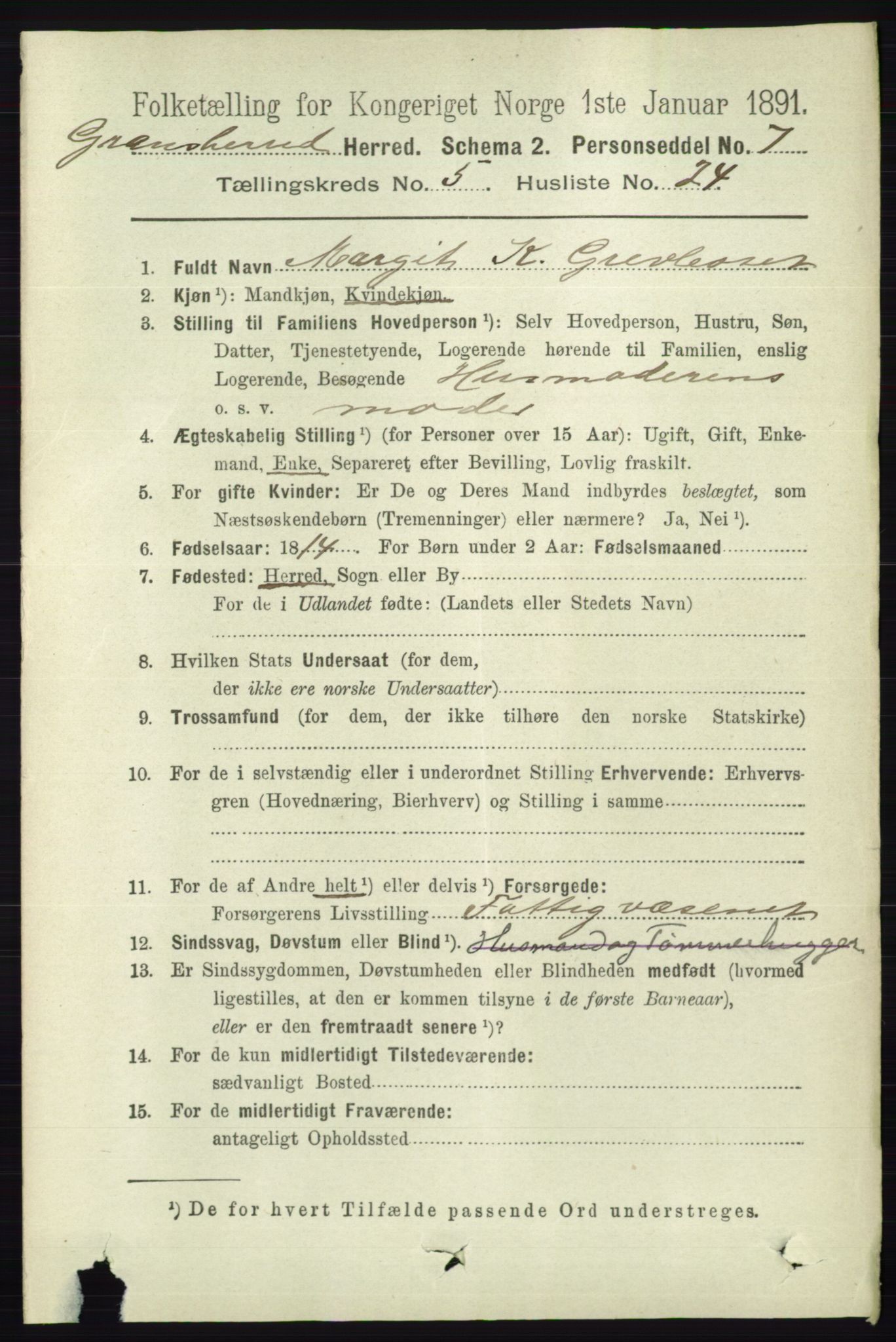 RA, 1891 census for 0824 Gransherad, 1891, p. 975