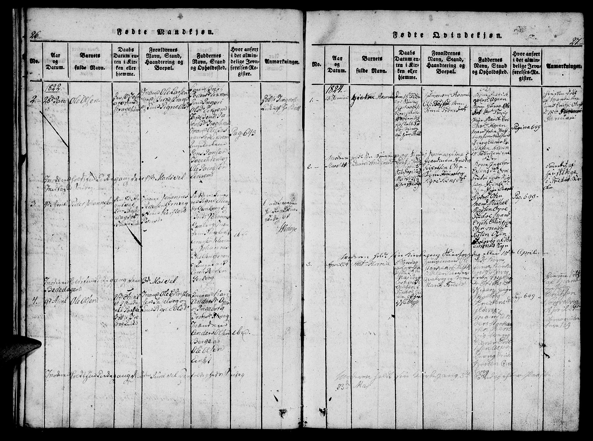 Ministerialprotokoller, klokkerbøker og fødselsregistre - Møre og Romsdal, SAT/A-1454/573/L0873: Parish register (copy) no. 573C01, 1819-1834, p. 26-27