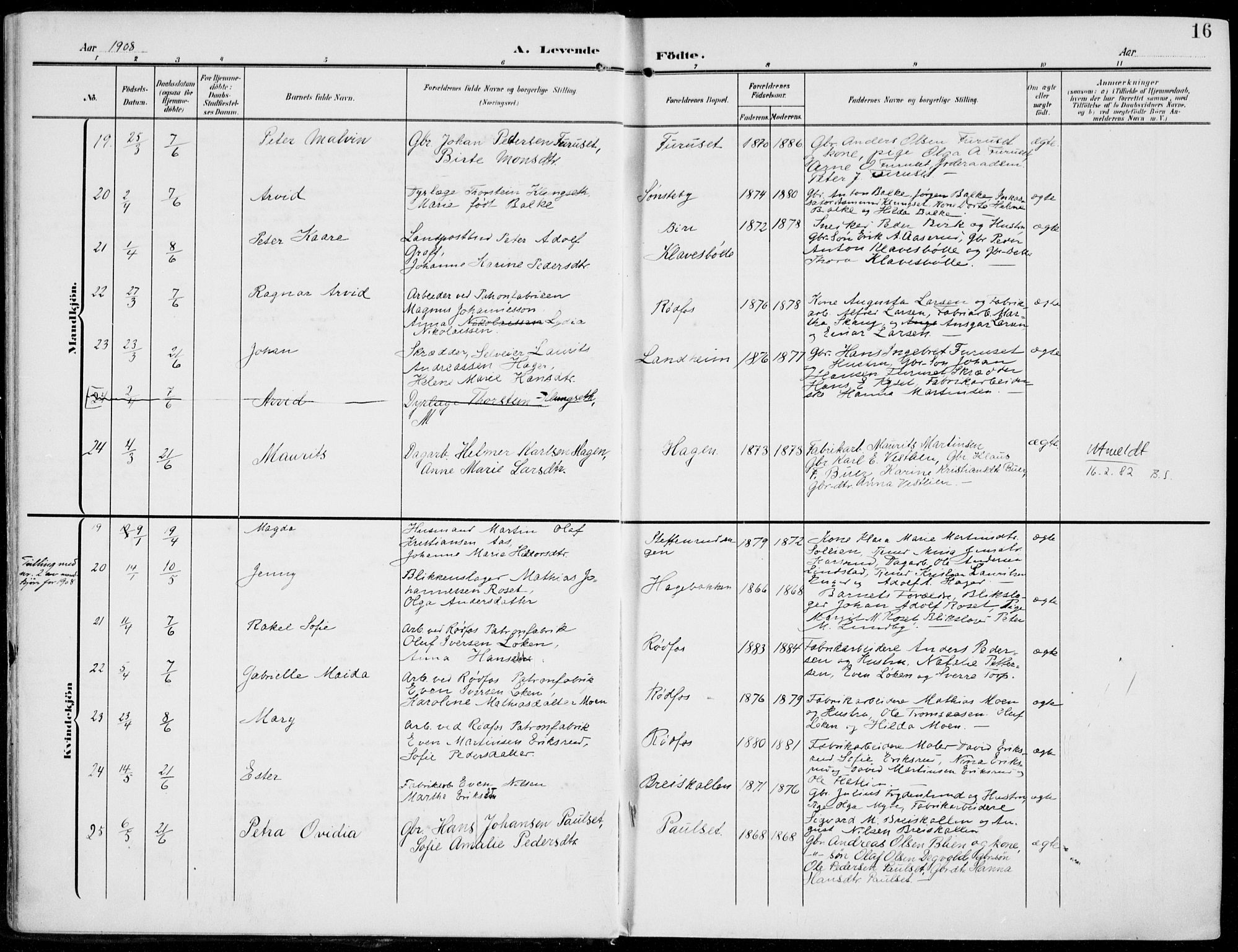Vestre Toten prestekontor, SAH/PREST-108/H/Ha/Haa/L0014: Parish register (official) no. 14, 1907-1920, p. 16