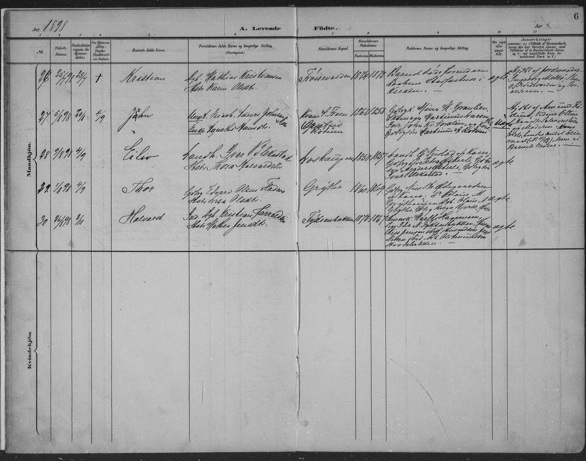 Østre Gausdal prestekontor, AV/SAH-PREST-092/H/Ha/Haa/L0004: Parish register (official) no. 4, 1898-1914, p. 6