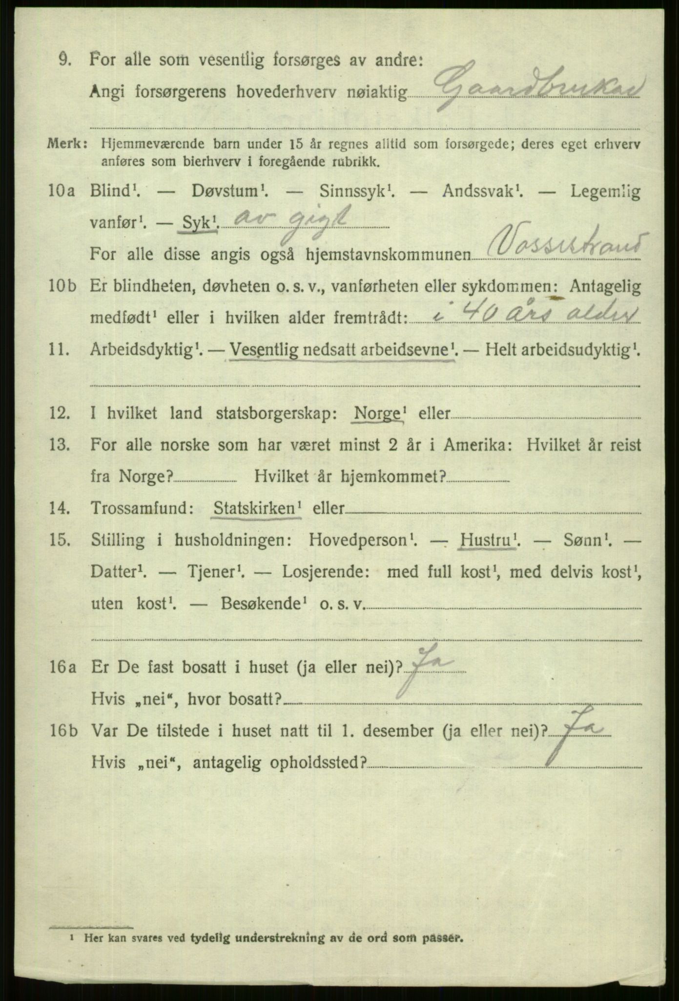 SAB, 1920 census for Vossestrand, 1920, p. 1997