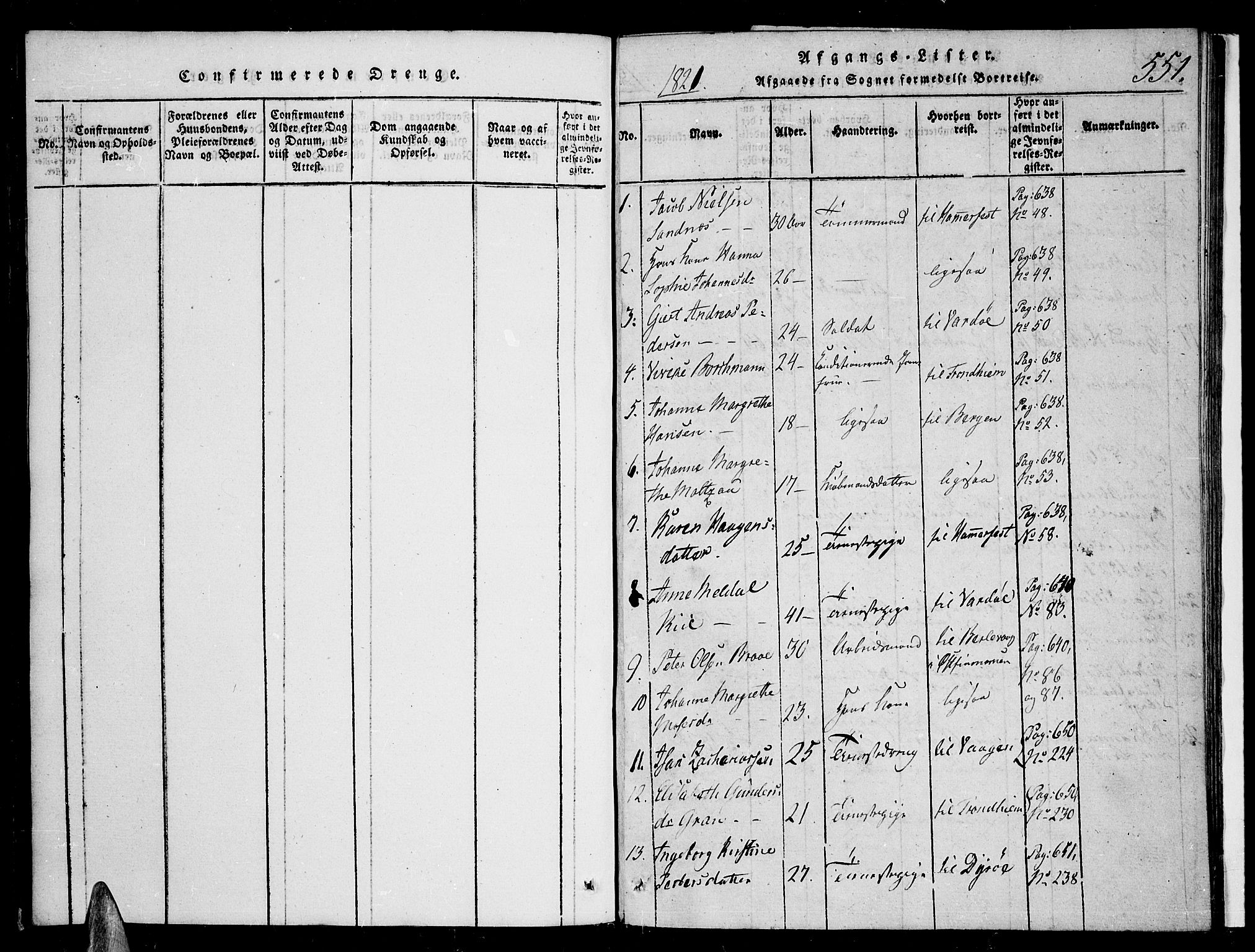 Tromsø sokneprestkontor/stiftsprosti/domprosti, SATØ/S-1343/G/Ga/L0007kirke: Parish register (official) no. 7, 1821-1828, p. 550-551