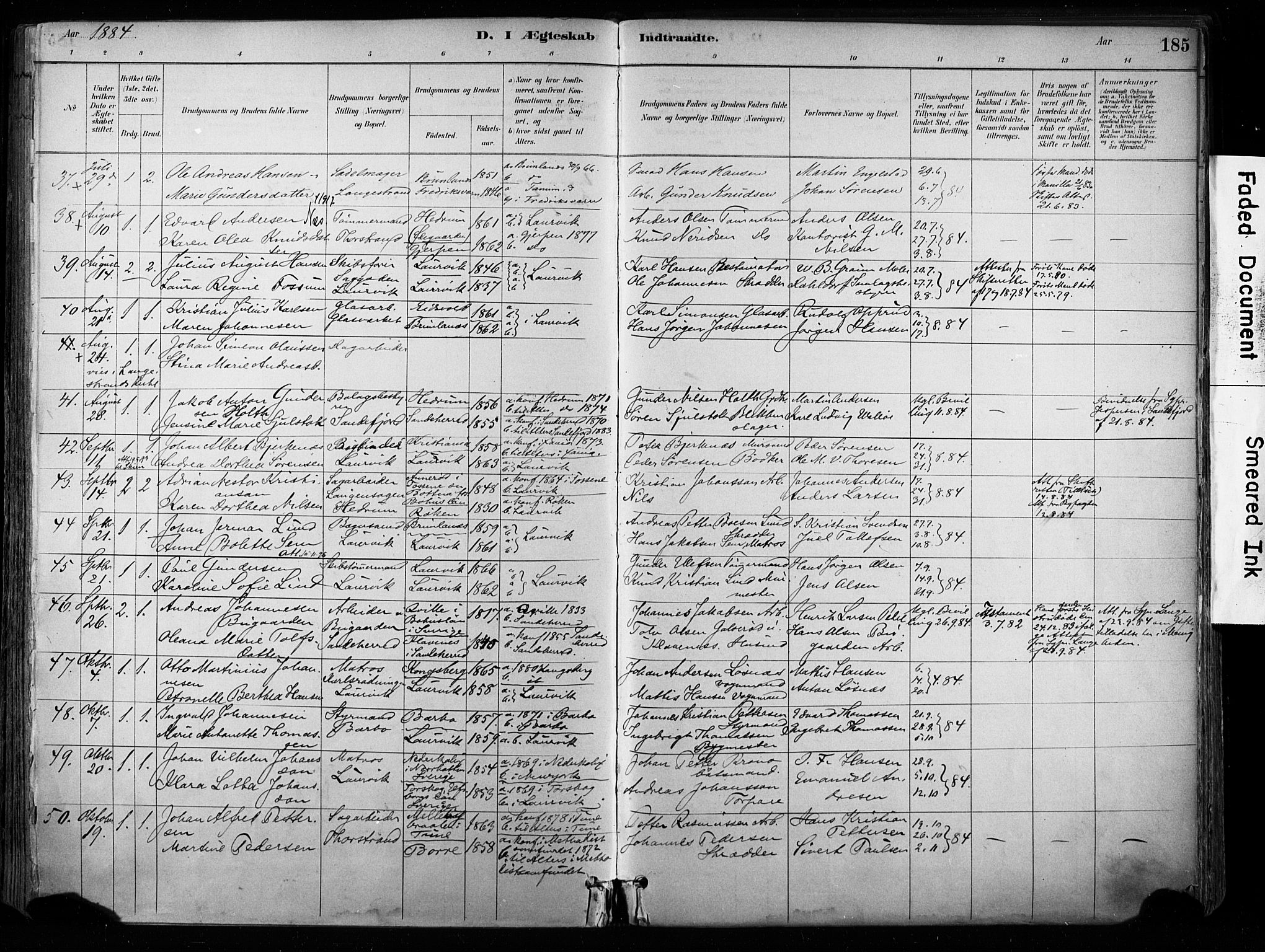 Larvik kirkebøker, AV/SAKO-A-352/F/Fa/L0008: Parish register (official) no. I 8, 1884-1902, p. 185