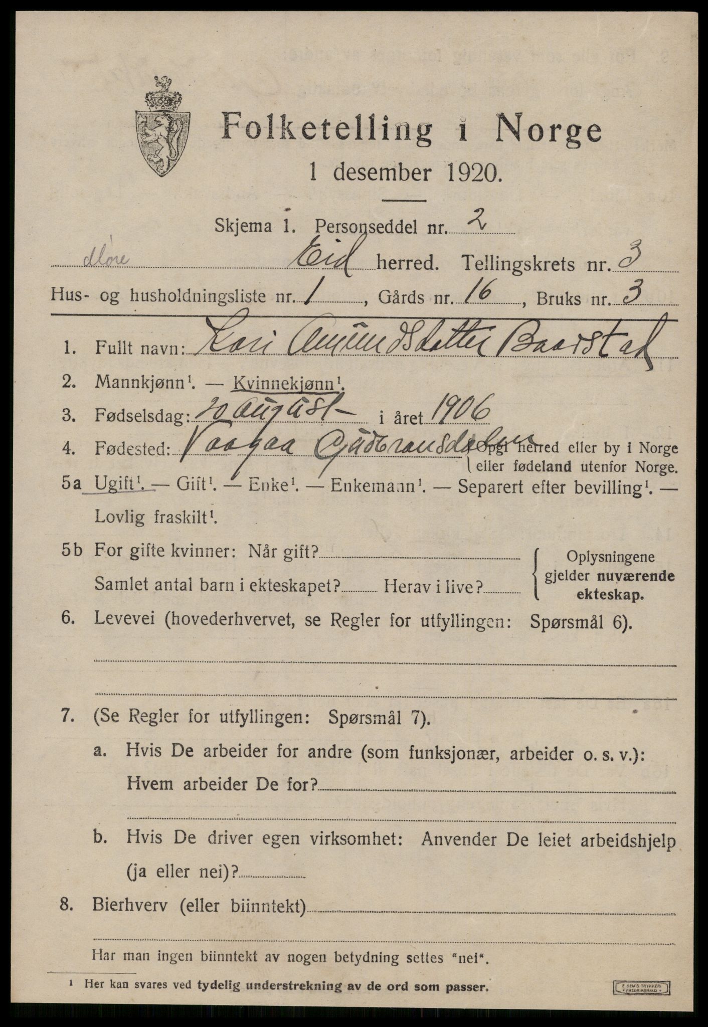 SAT, 1920 census for Eid, 1920, p. 725