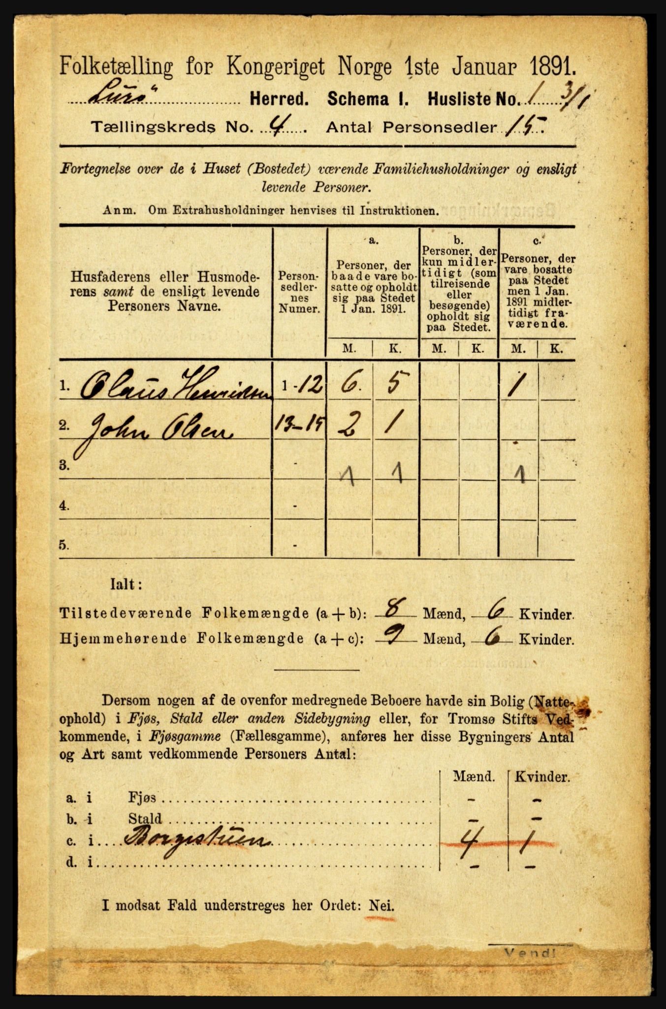 RA, 1891 census for 1834 Lurøy, 1891, p. 1938