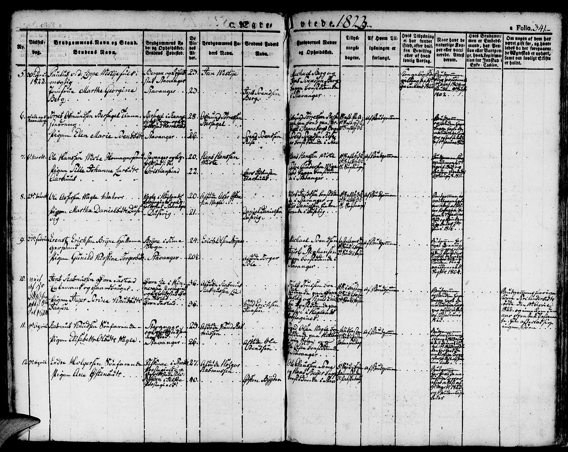 Domkirken sokneprestkontor, SAST/A-101812/001/30/30BA/L0009: Parish register (official) no. A 9, 1821-1832, p. 341