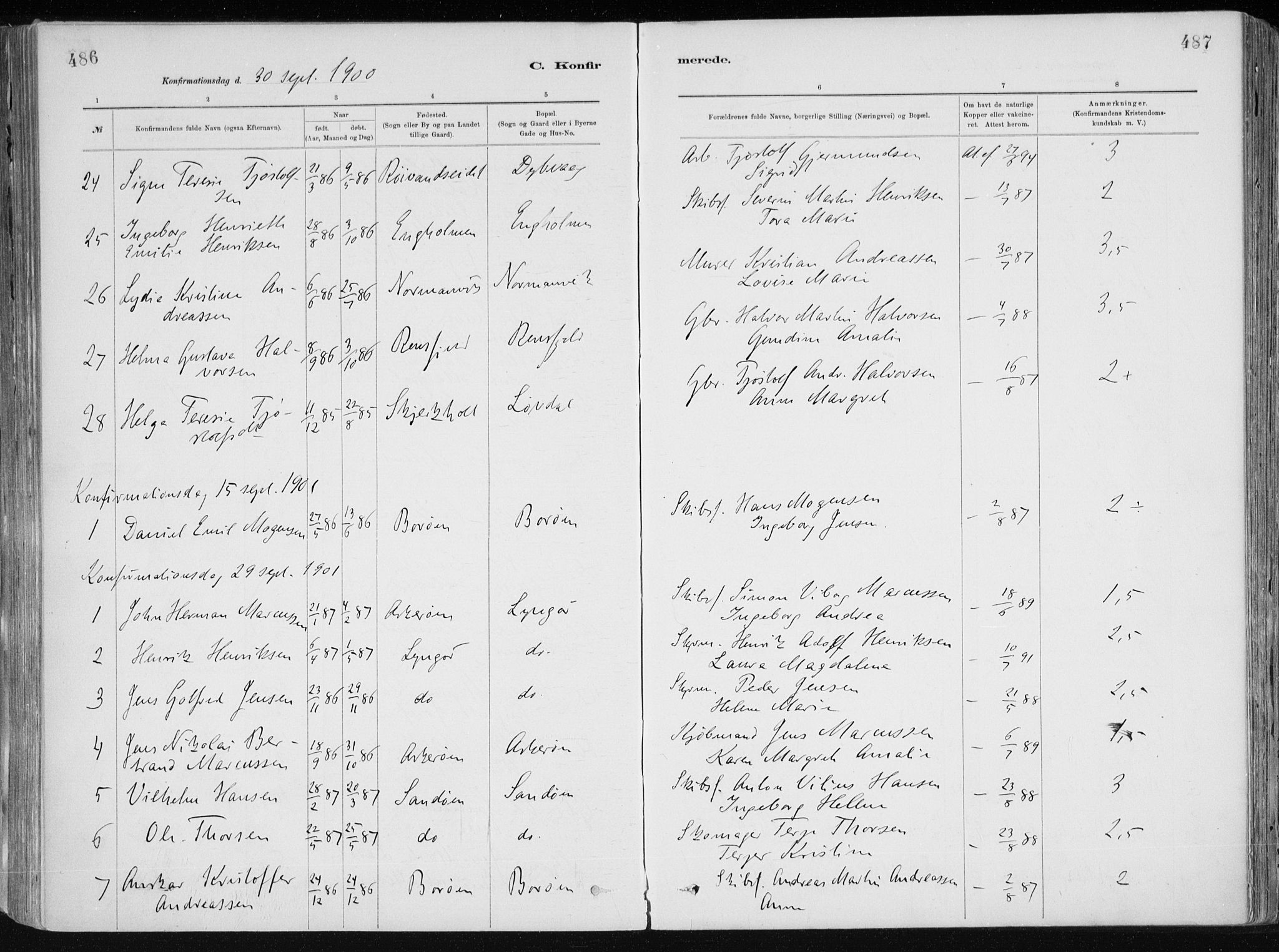 Dypvåg sokneprestkontor, SAK/1111-0007/F/Fa/Faa/L0008: Parish register (official) no. A 8, 1885-1906, p. 486-487