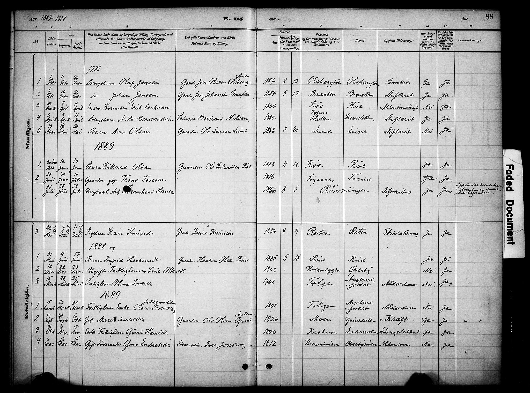 Tynset prestekontor, SAH/PREST-058/H/Ha/Haa/L0023: Parish register (official) no. 23, 1880-1901, p. 88