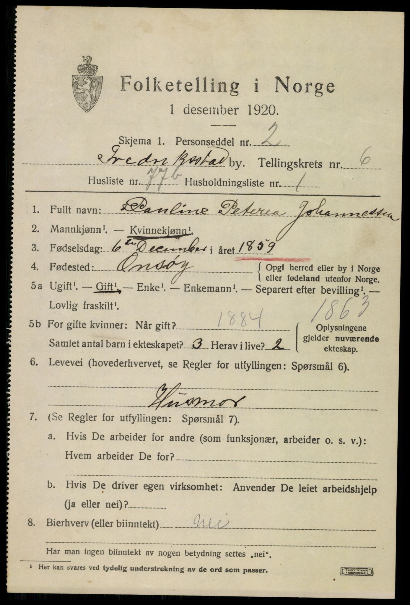 SAO, 1920 census for Fredrikstad, 1920, p. 21459