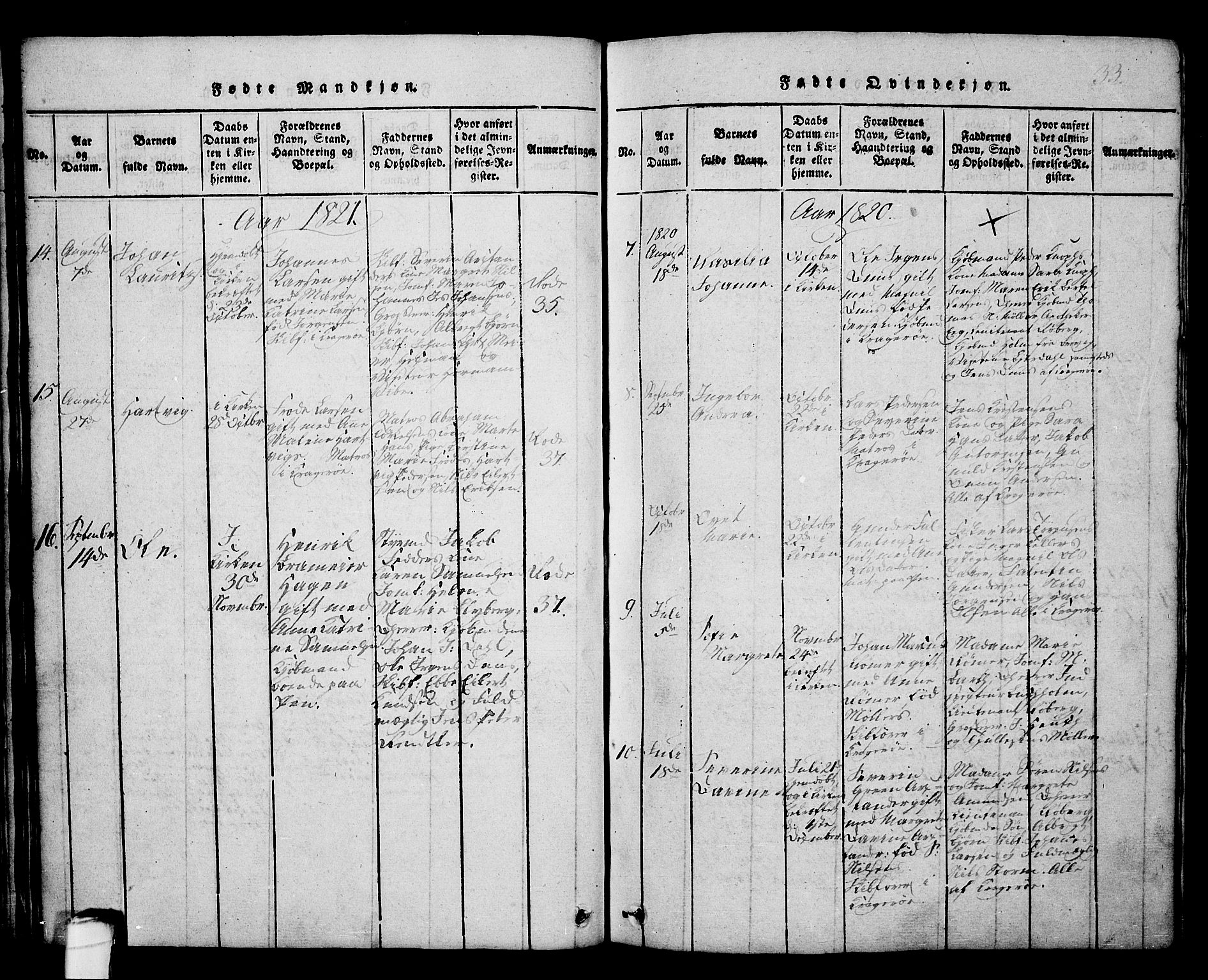 Kragerø kirkebøker, AV/SAKO-A-278/G/Ga/L0002: Parish register (copy) no. 2, 1814-1831, p. 33