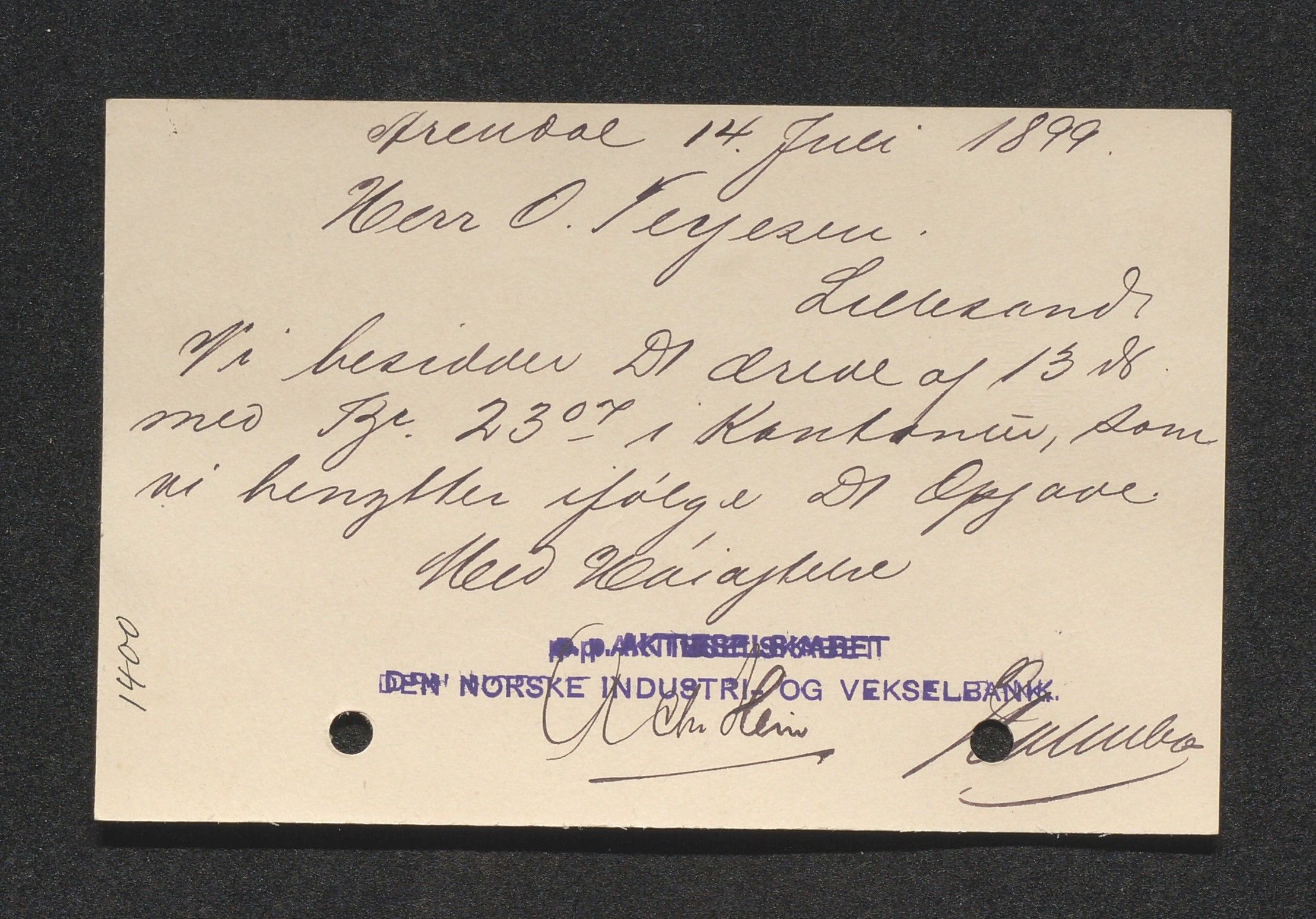 O. Terjesens rederi, AAKS/PA-2525/E/E01/L0006: Korrespondanse, 1899
