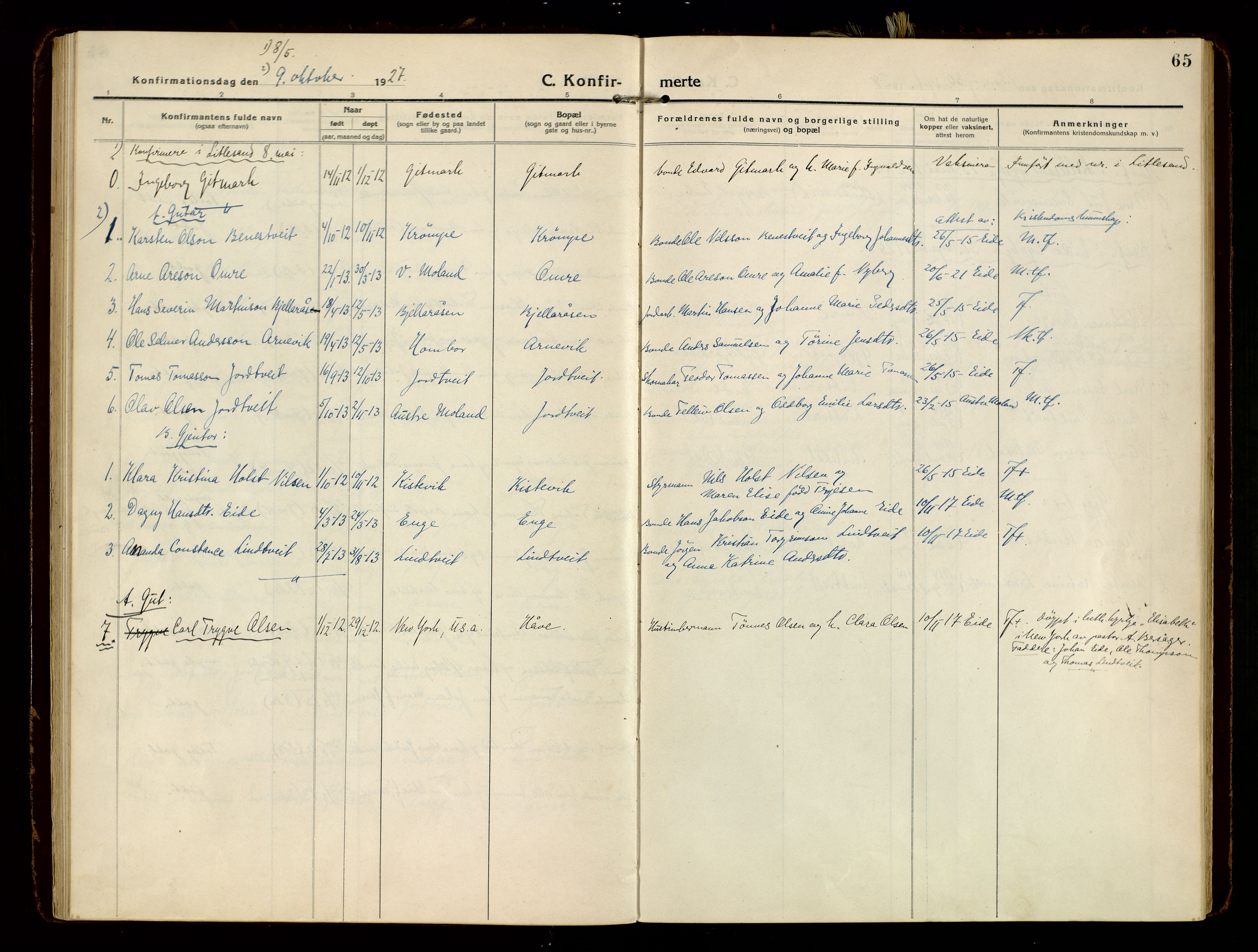 Hommedal sokneprestkontor, AV/SAK-1111-0023/F/Fa/Faa/L0004: Parish register (official) no. A 4, 1916-1945, p. 65