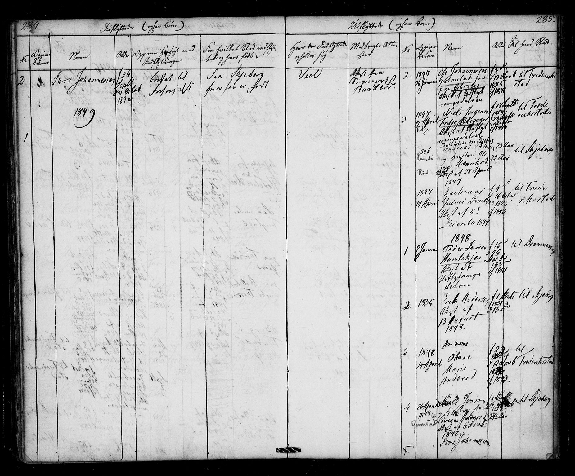 Borge prestekontor Kirkebøker, AV/SAO-A-10903/F/Fb/L0001: Parish register (official) no. II 1, 1836-1852, p. 284-285