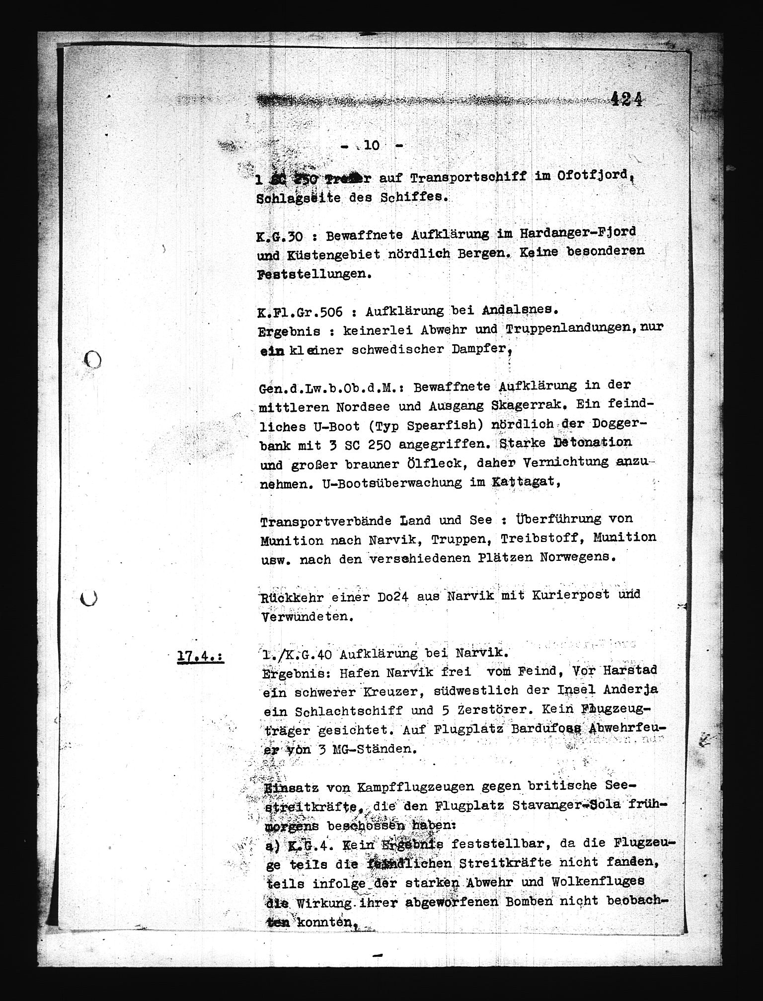 Documents Section, AV/RA-RAFA-2200/V/L0076: Amerikansk mikrofilm "Captured German Documents".
Box No. 715.  FKA jnr. 619/1954., 1940, p. 201