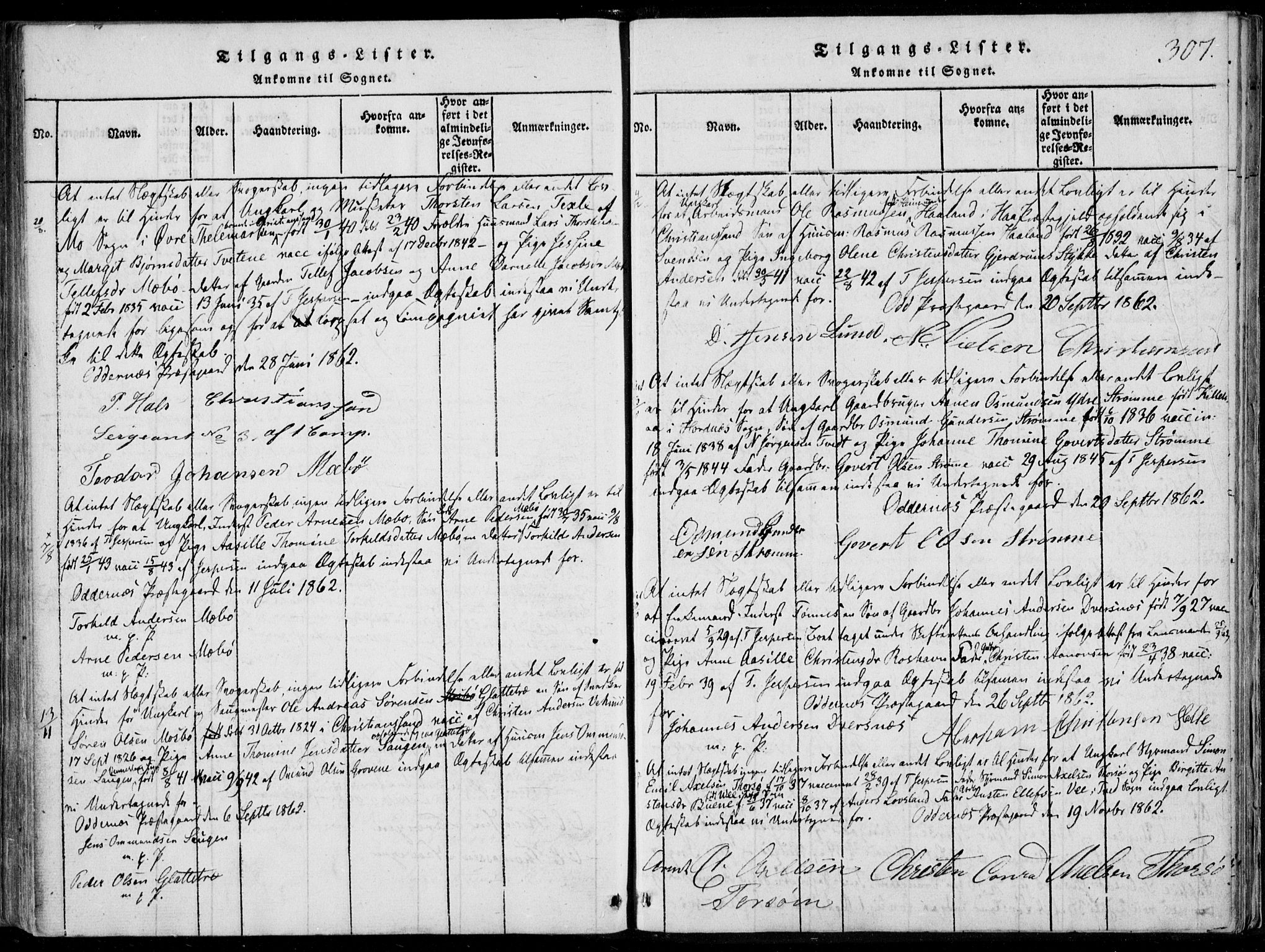 Oddernes sokneprestkontor, AV/SAK-1111-0033/F/Fa/Faa/L0005: Parish register (official) no. A 5, 1820-1838, p. 307