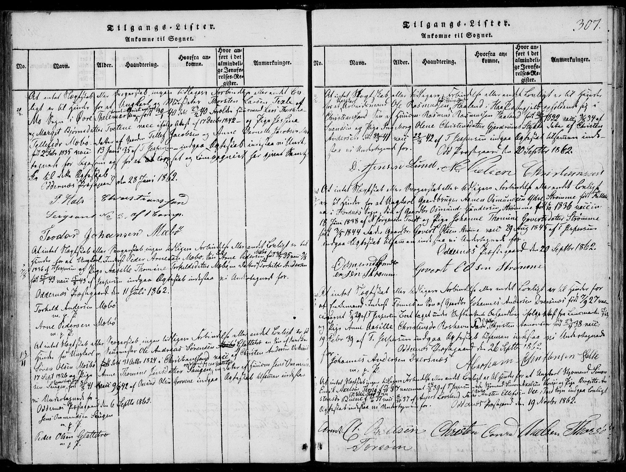 Oddernes sokneprestkontor, SAK/1111-0033/F/Fa/Faa/L0005: Parish register (official) no. A 5, 1820-1838, p. 307