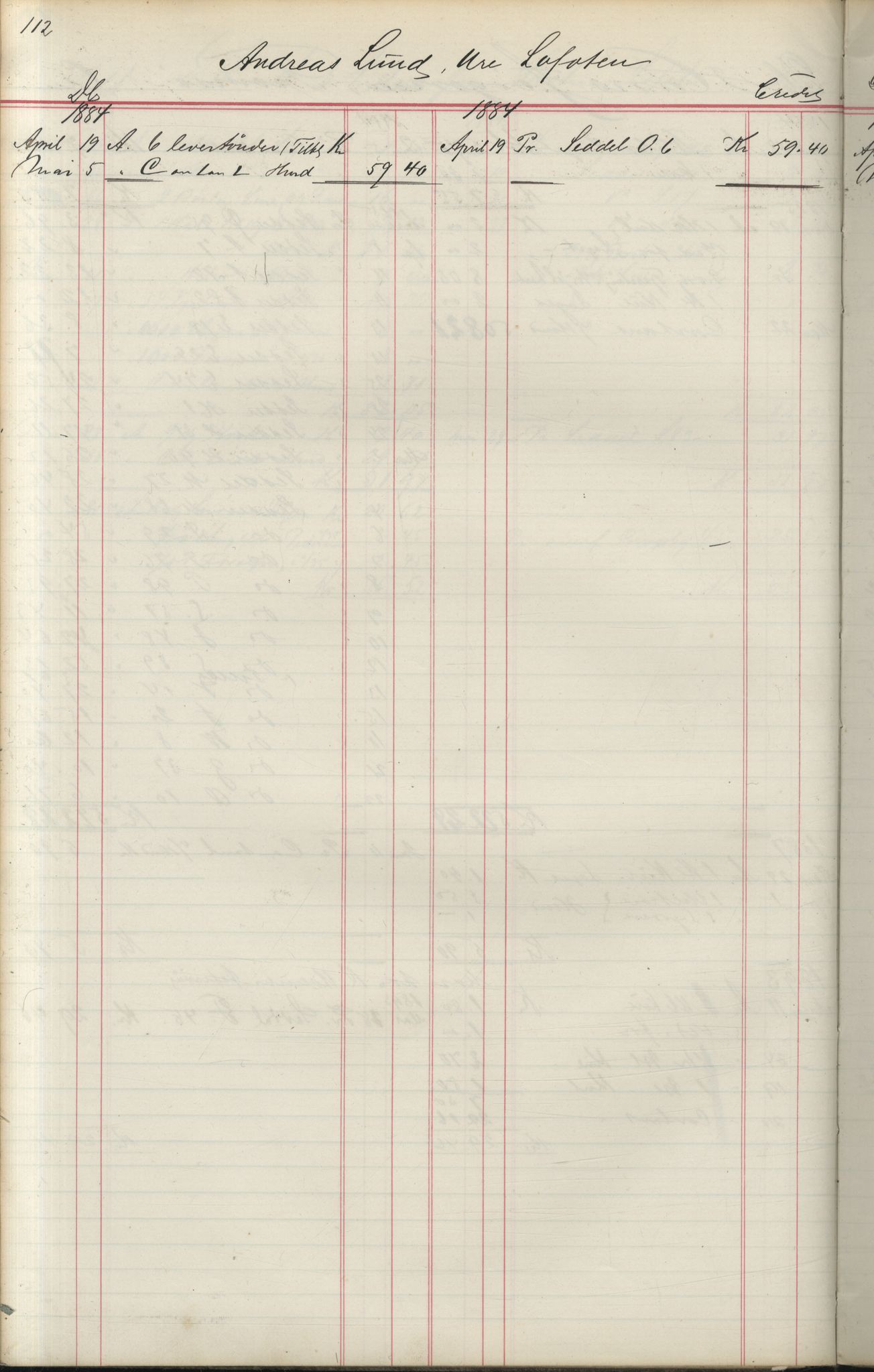 Brodtkorb handel A/S, VAMU/A-0001/F/Fa/L0004/0001: Kompanibøker. Utensogns / Compagnibog for Udensogns Fiskere No 15. Fra A - H, 1882-1895, p. 112