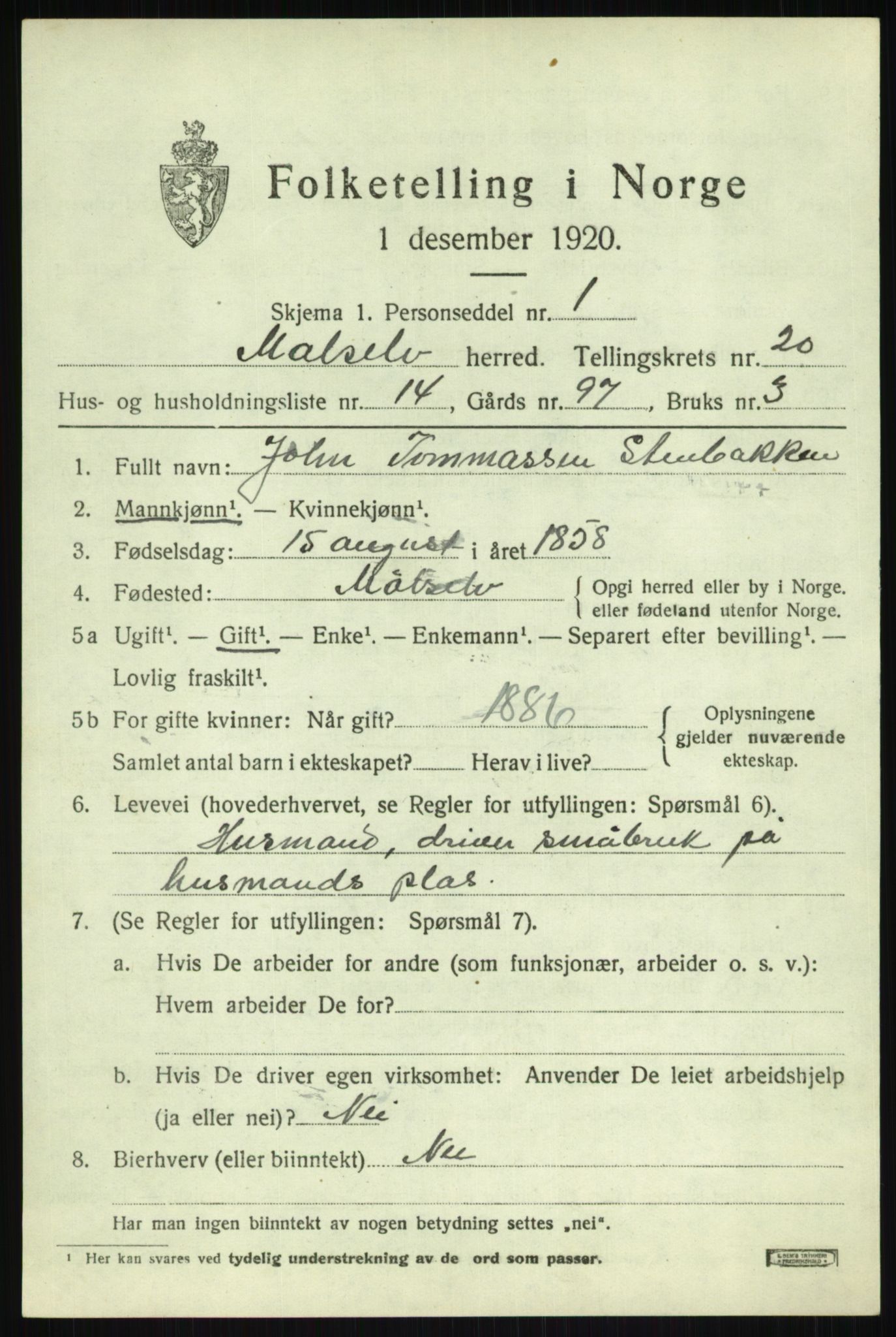 SATØ, 1920 census for Målselv, 1920, p. 9679