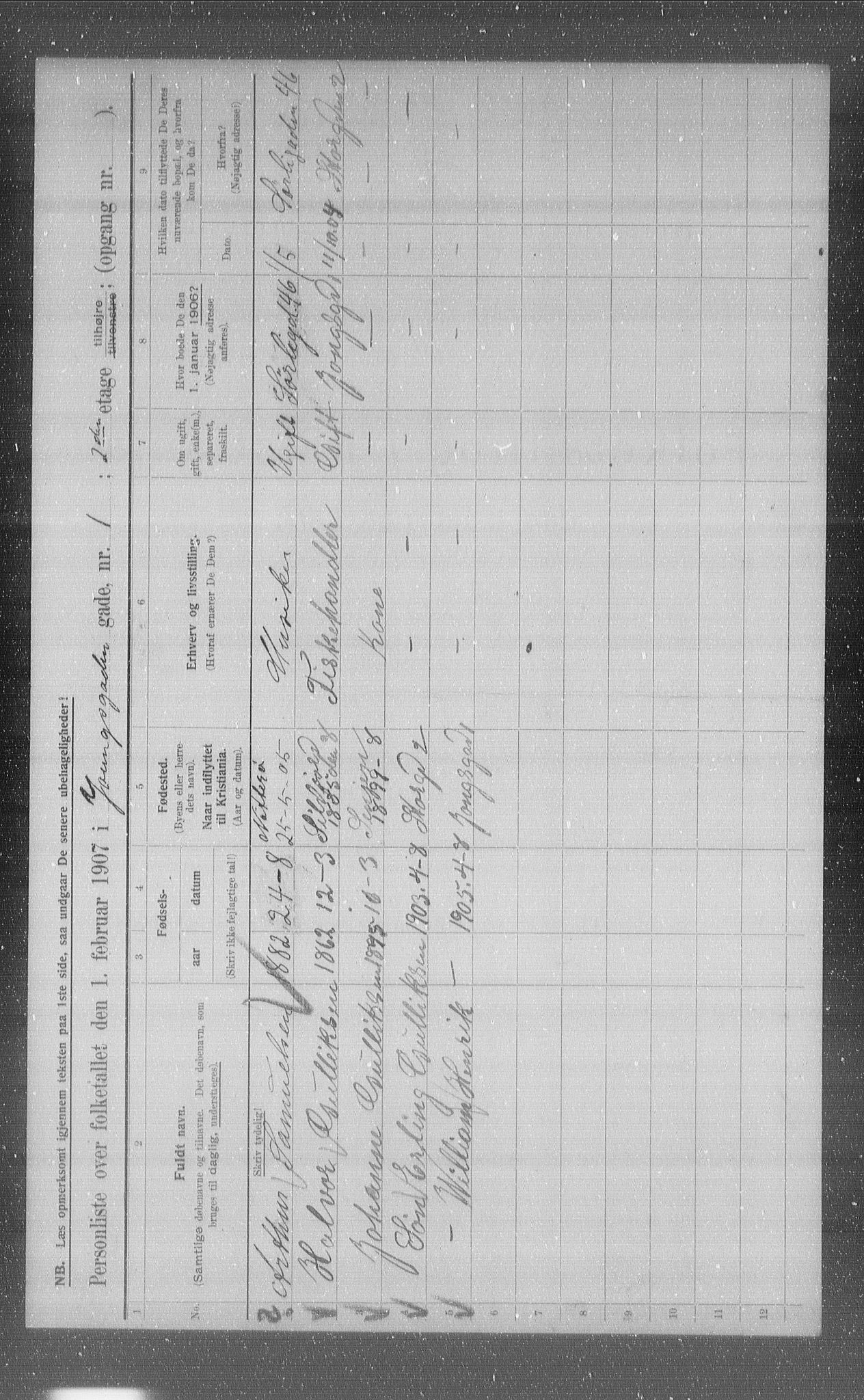 OBA, Municipal Census 1907 for Kristiania, 1907, p. 65331