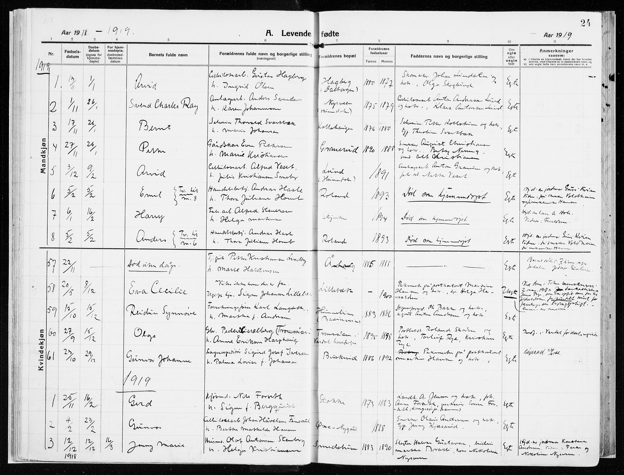 Vardal prestekontor, AV/SAH-PREST-100/H/Ha/Haa/L0017: Parish register (official) no. 17, 1915-1929, p. 24