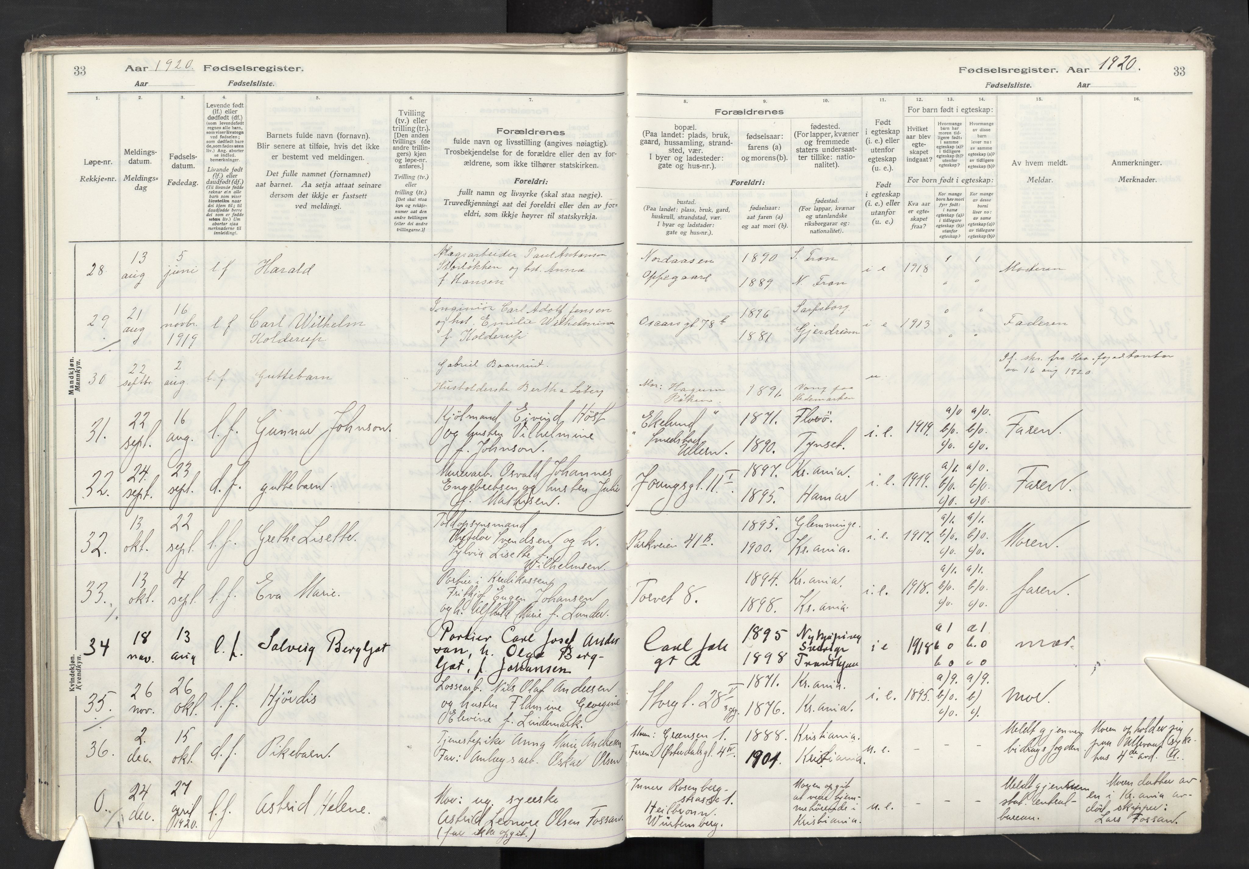 Oslo domkirke Kirkebøker, AV/SAO-A-10752/J/Ja/L0001: Birth register no. 1, 1916-1941, p. 33