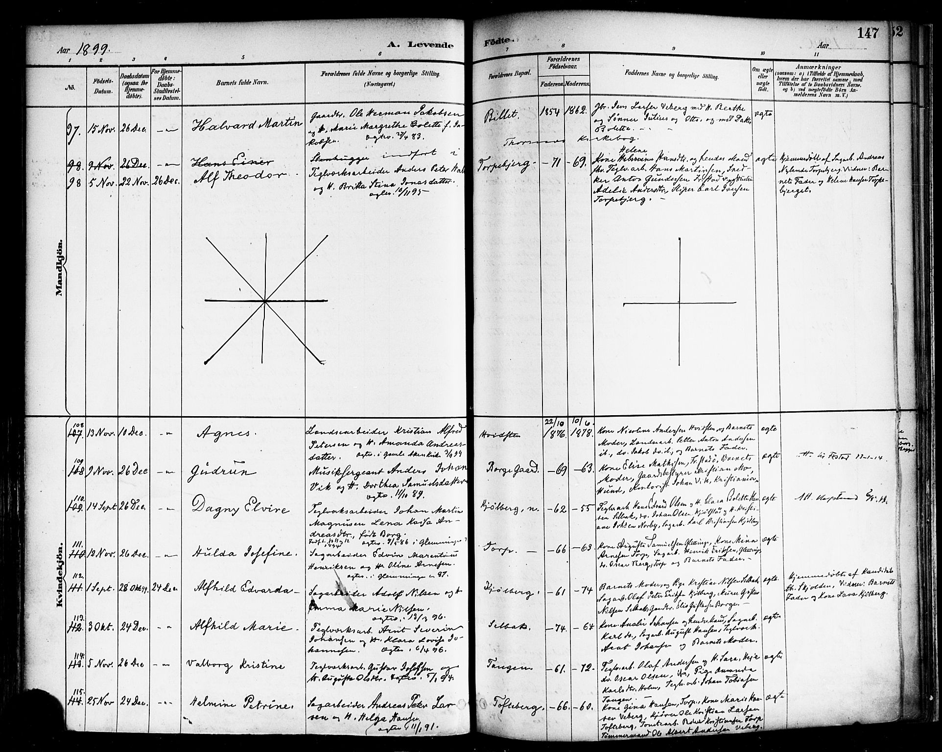 Borge prestekontor Kirkebøker, SAO/A-10903/F/Fa/L0008: Parish register (official) no. I 8A, 1887-1902, p. 147