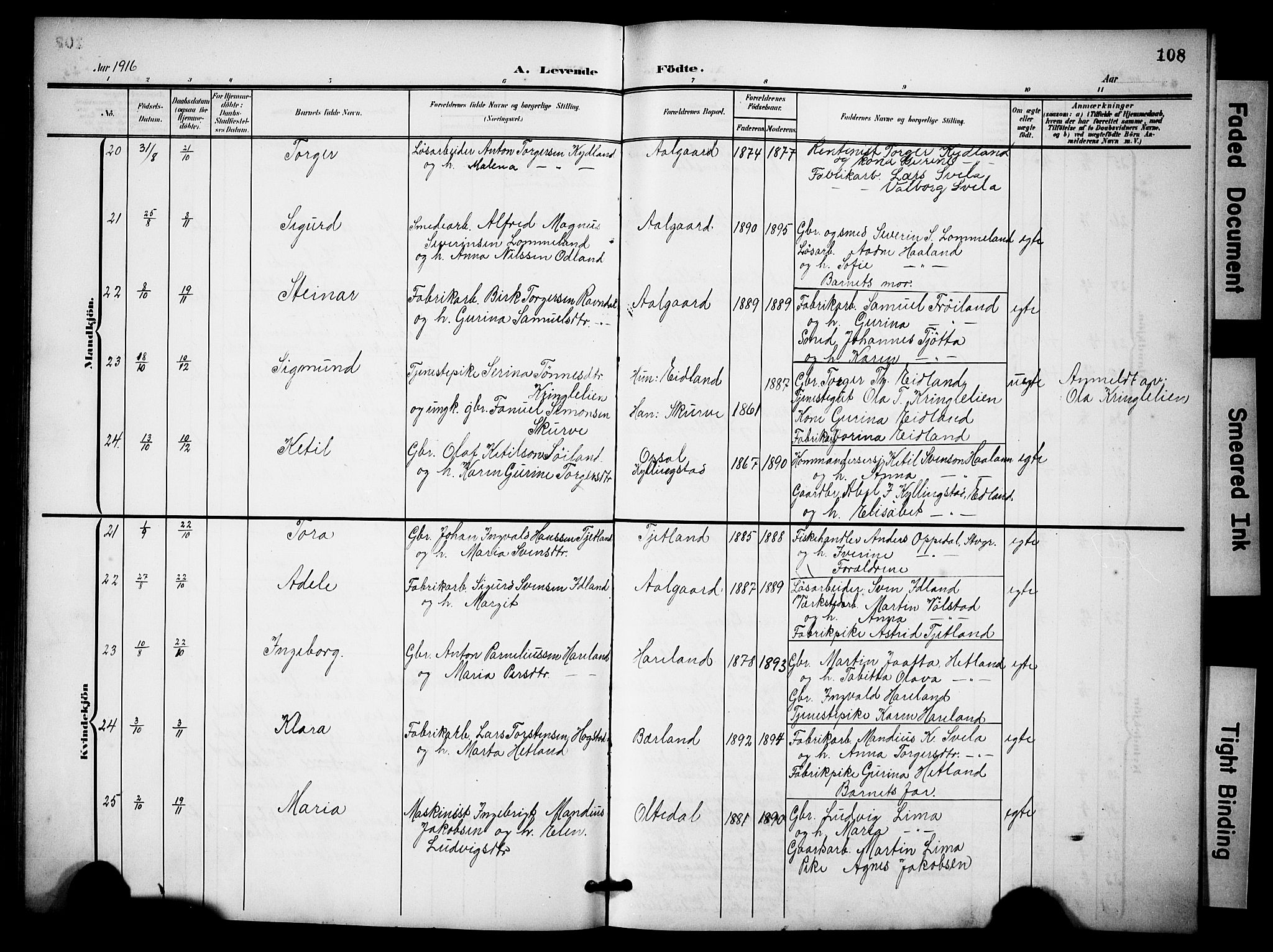 Lye sokneprestkontor, AV/SAST-A-101794/001/30BB/L0009: Parish register (copy) no. B 9, 1902-1923, p. 108