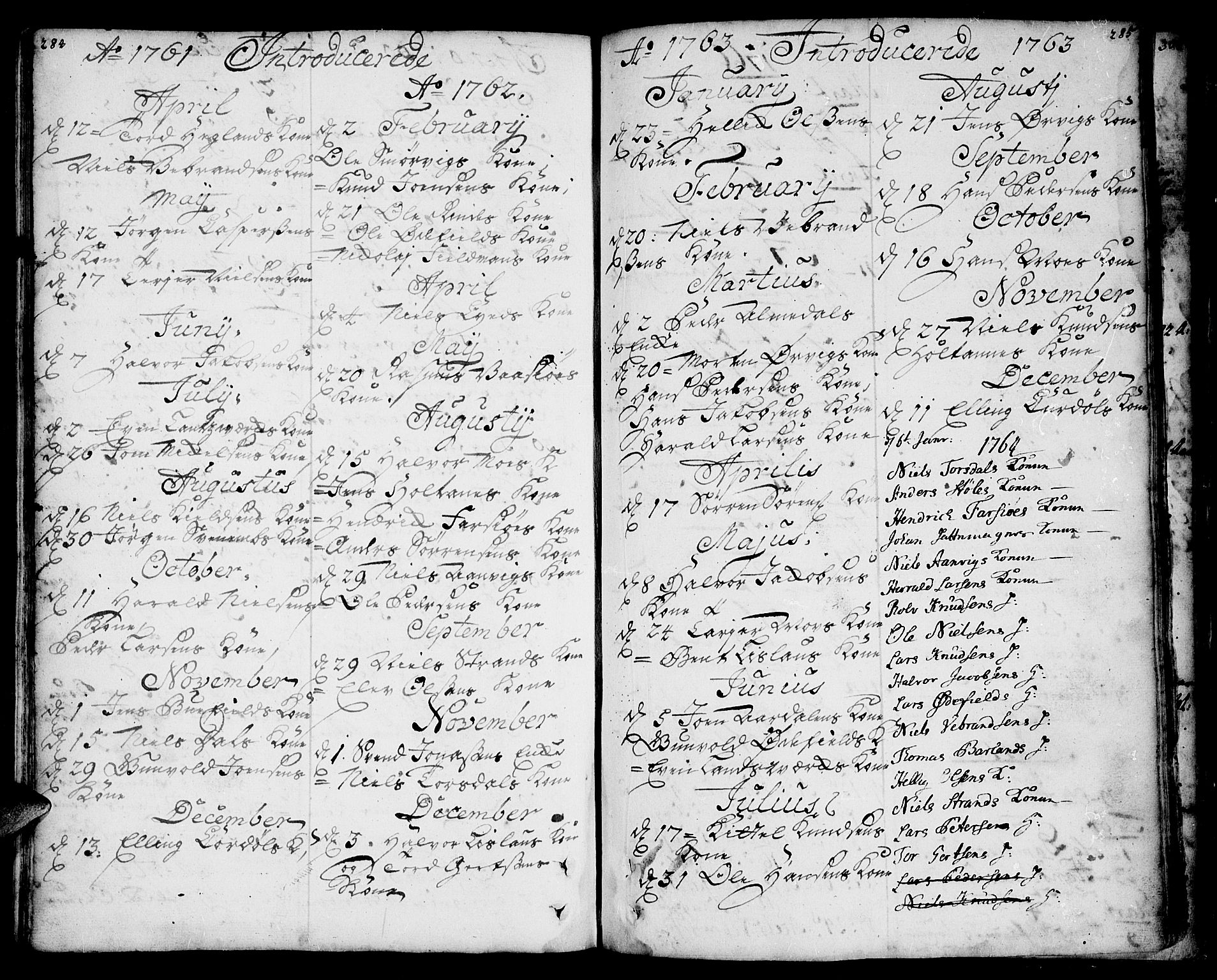 Sannidal kirkebøker, AV/SAKO-A-296/F/Fa/L0001: Parish register (official) no. 1, 1702-1766, p. 284-285