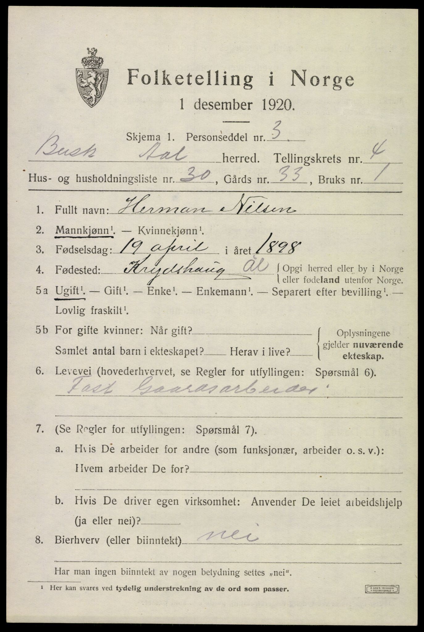 SAKO, 1920 census for Ål, 1920, p. 3326