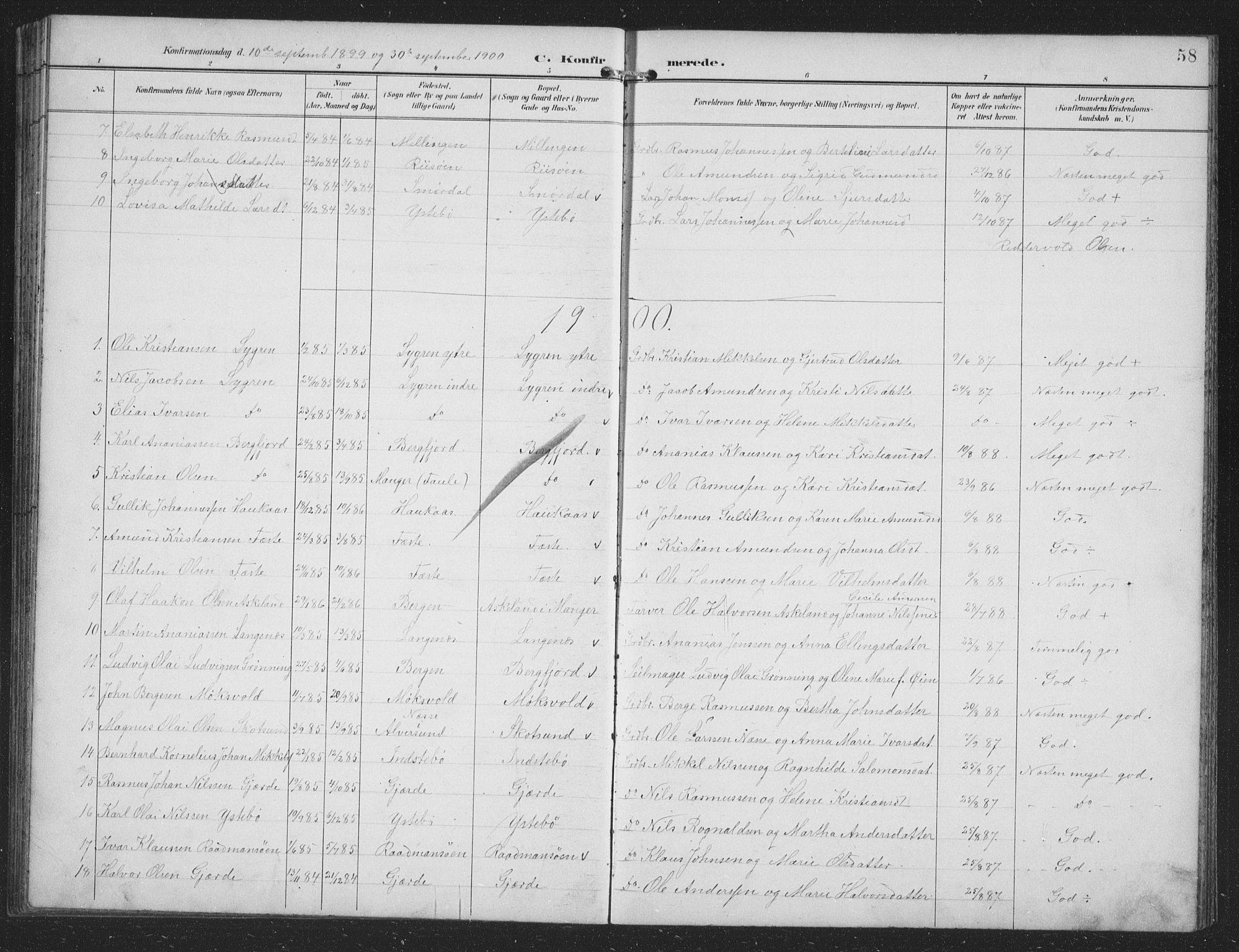 Alversund Sokneprestembete, SAB/A-73901/H/Ha/Hab: Parish register (copy) no. B 4, 1897-1914, p. 58