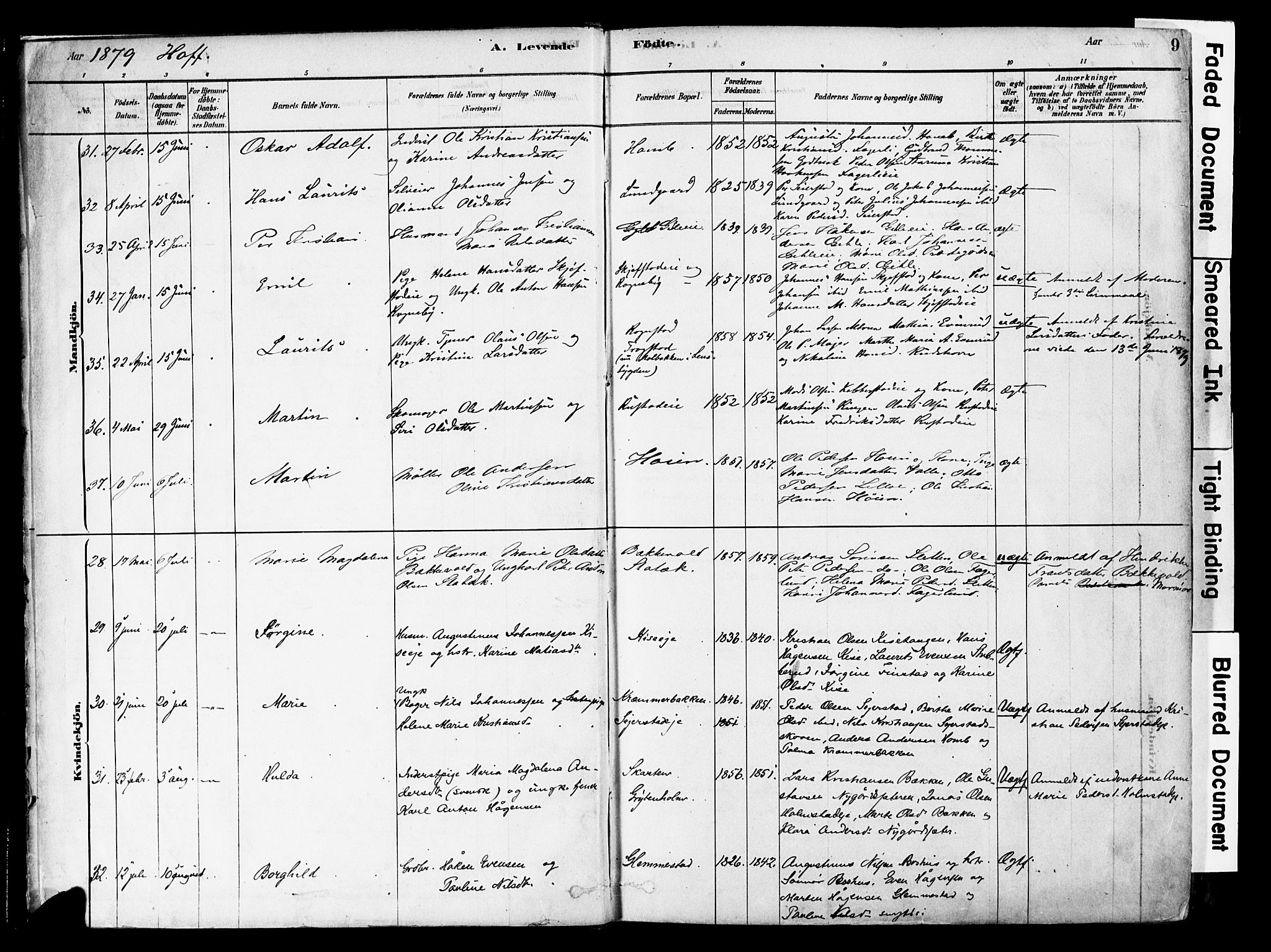 Østre Toten prestekontor, AV/SAH-PREST-104/H/Ha/Haa/L0006: Parish register (official) no. 6 /1, 1878-1896, p. 9