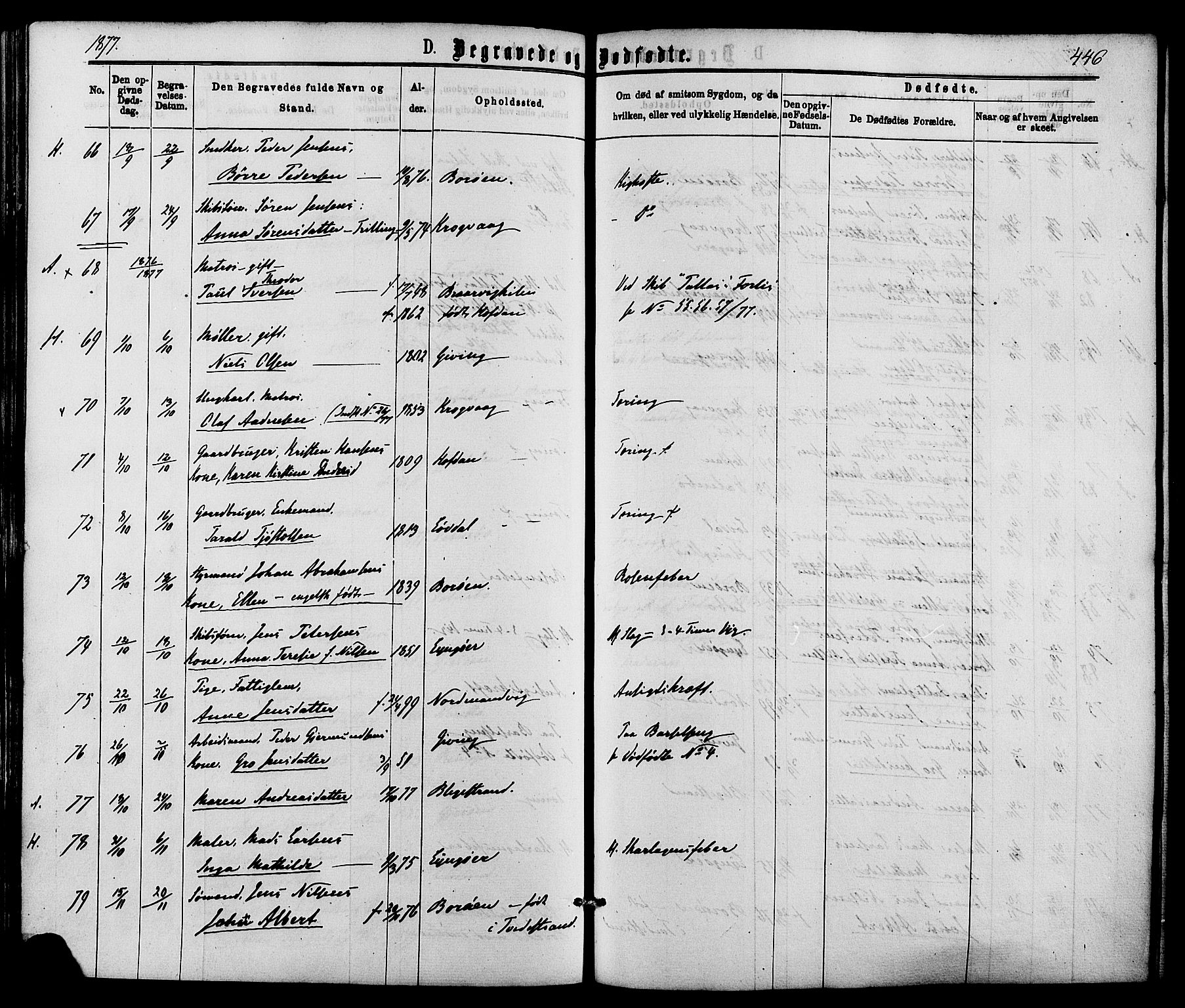 Dypvåg sokneprestkontor, SAK/1111-0007/F/Fa/Faa/L0007: Parish register (official) no. A 7/ 1, 1872-1884, p. 446