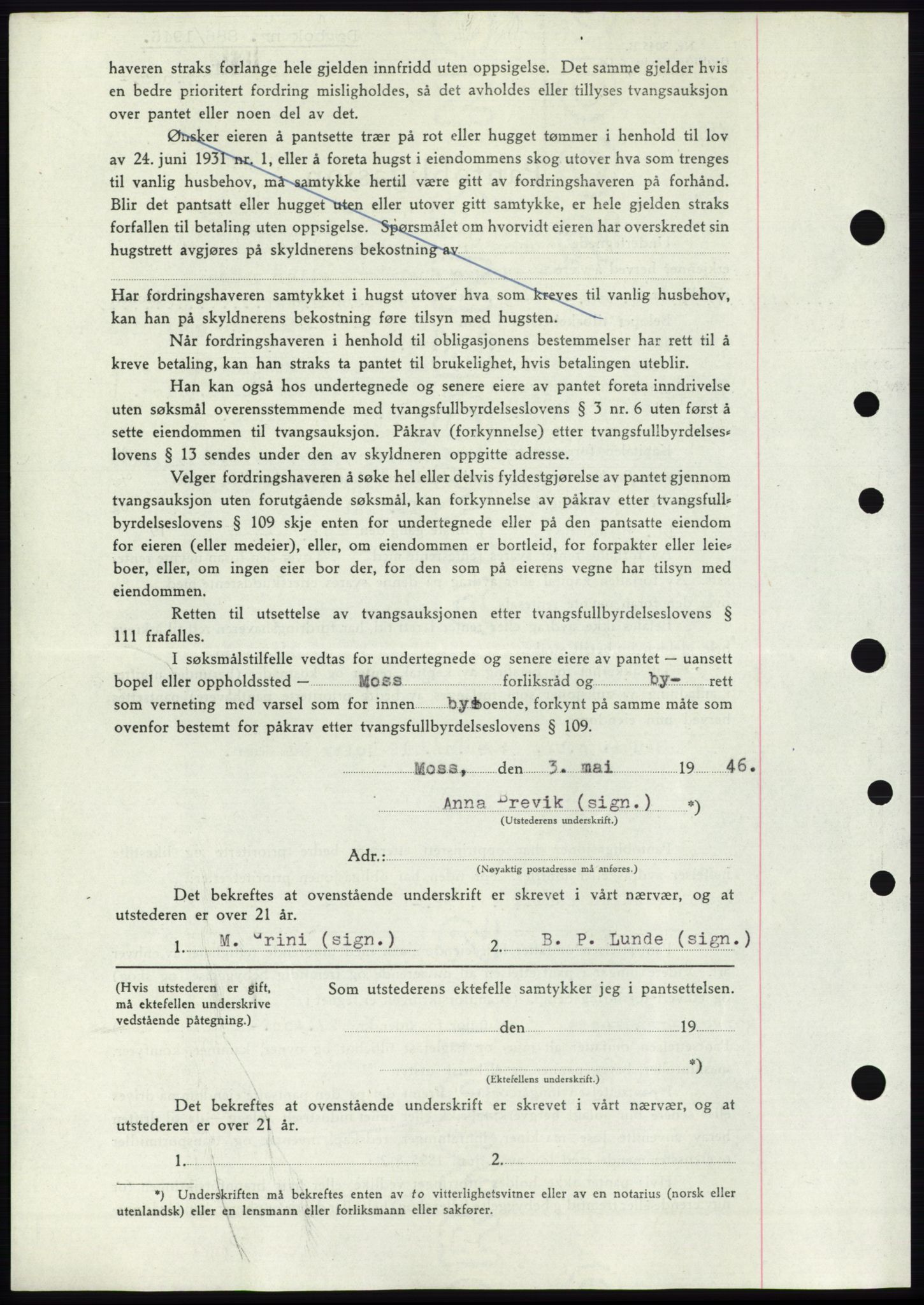 Moss sorenskriveri, SAO/A-10168: Mortgage book no. B15, 1946-1946, Diary no: : 886/1946