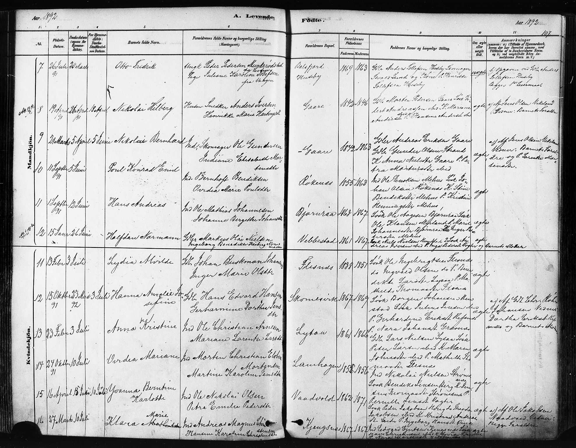 Kvæfjord sokneprestkontor, AV/SATØ-S-1323/G/Ga/Gaa/L0005kirke: Parish register (official) no. 5, 1878-1894, p. 107