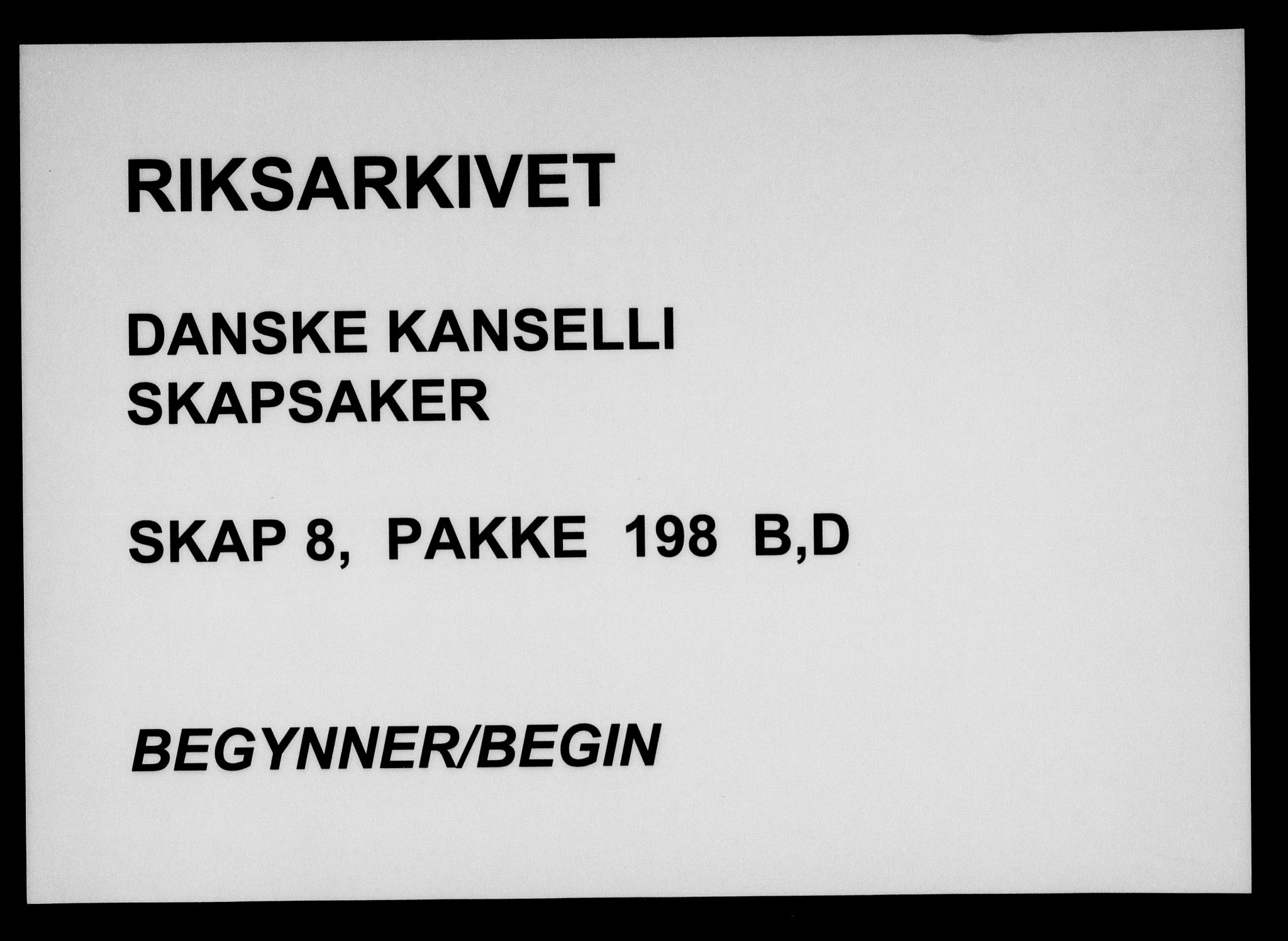 Danske Kanselli, Skapsaker, RA/EA-4061/F/L0021: Skap 8, pakke 198-209, 1720-1734, p. 1