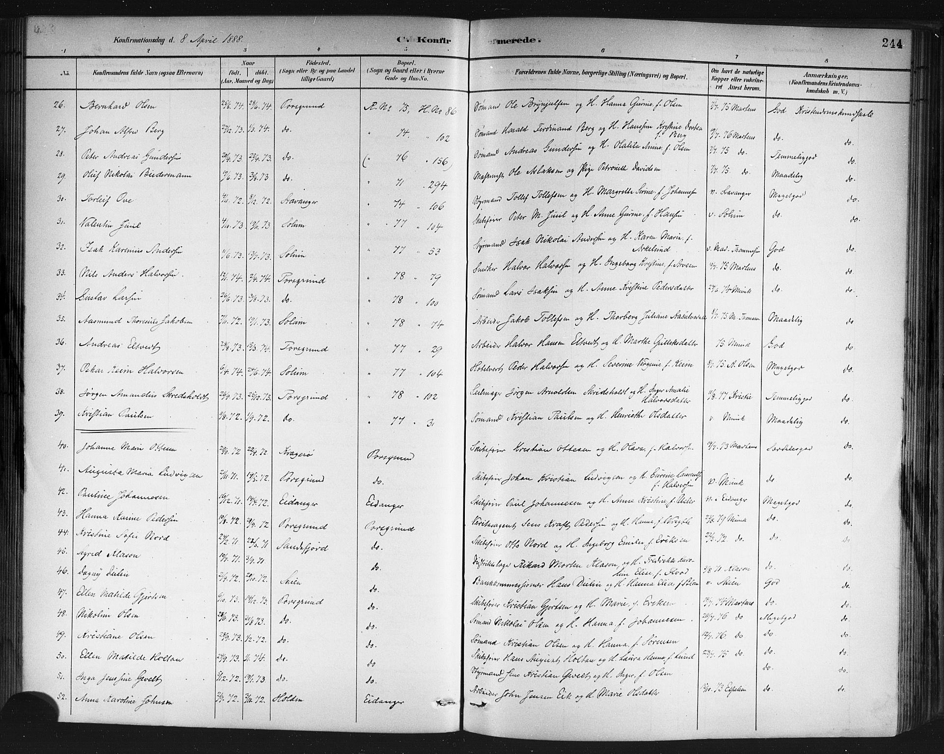 Porsgrunn kirkebøker , SAKO/A-104/G/Gb/L0005: Parish register (copy) no. II 5, 1883-1915, p. 244