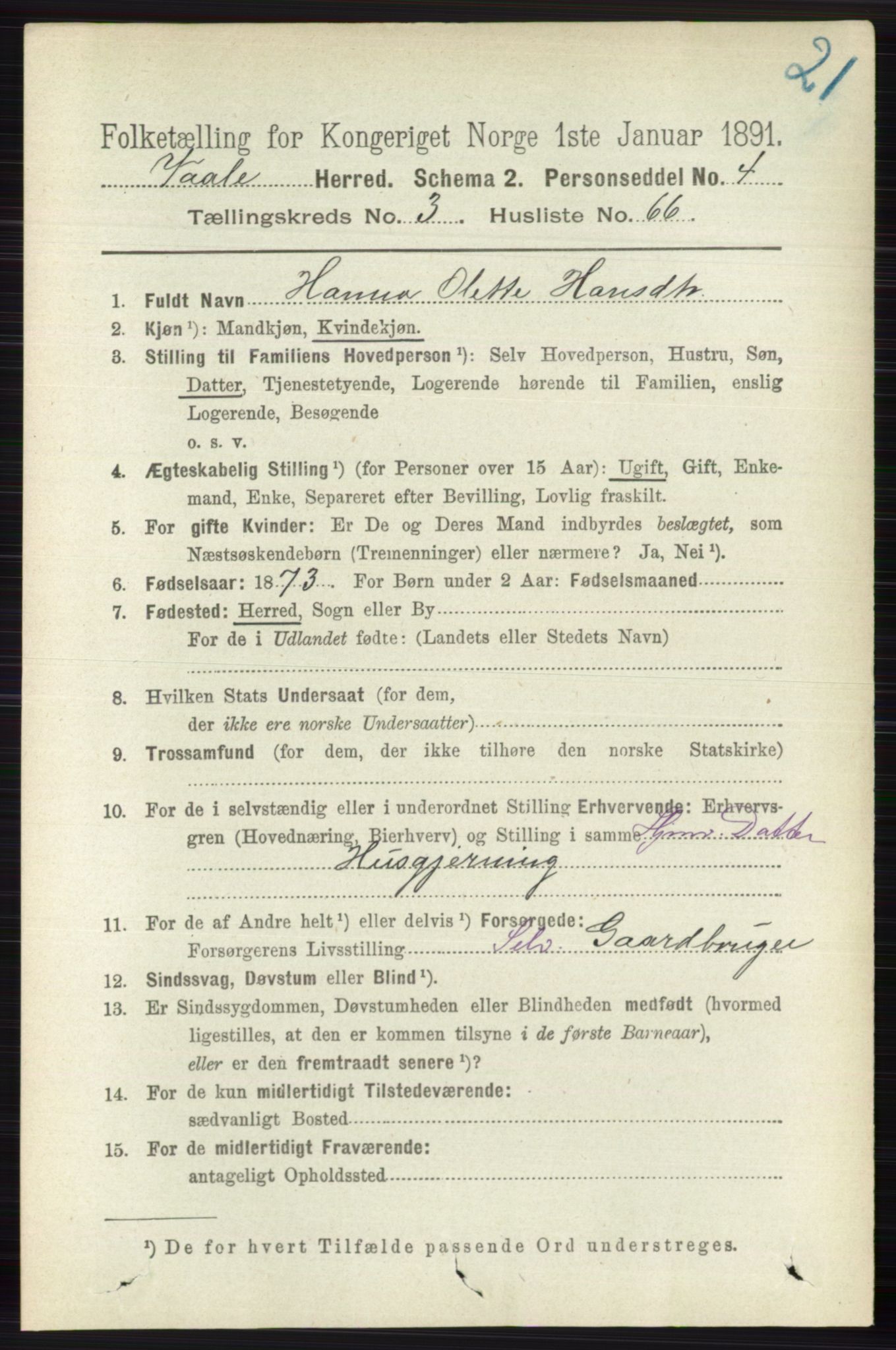 RA, 1891 census for 0716 Våle, 1891, p. 930