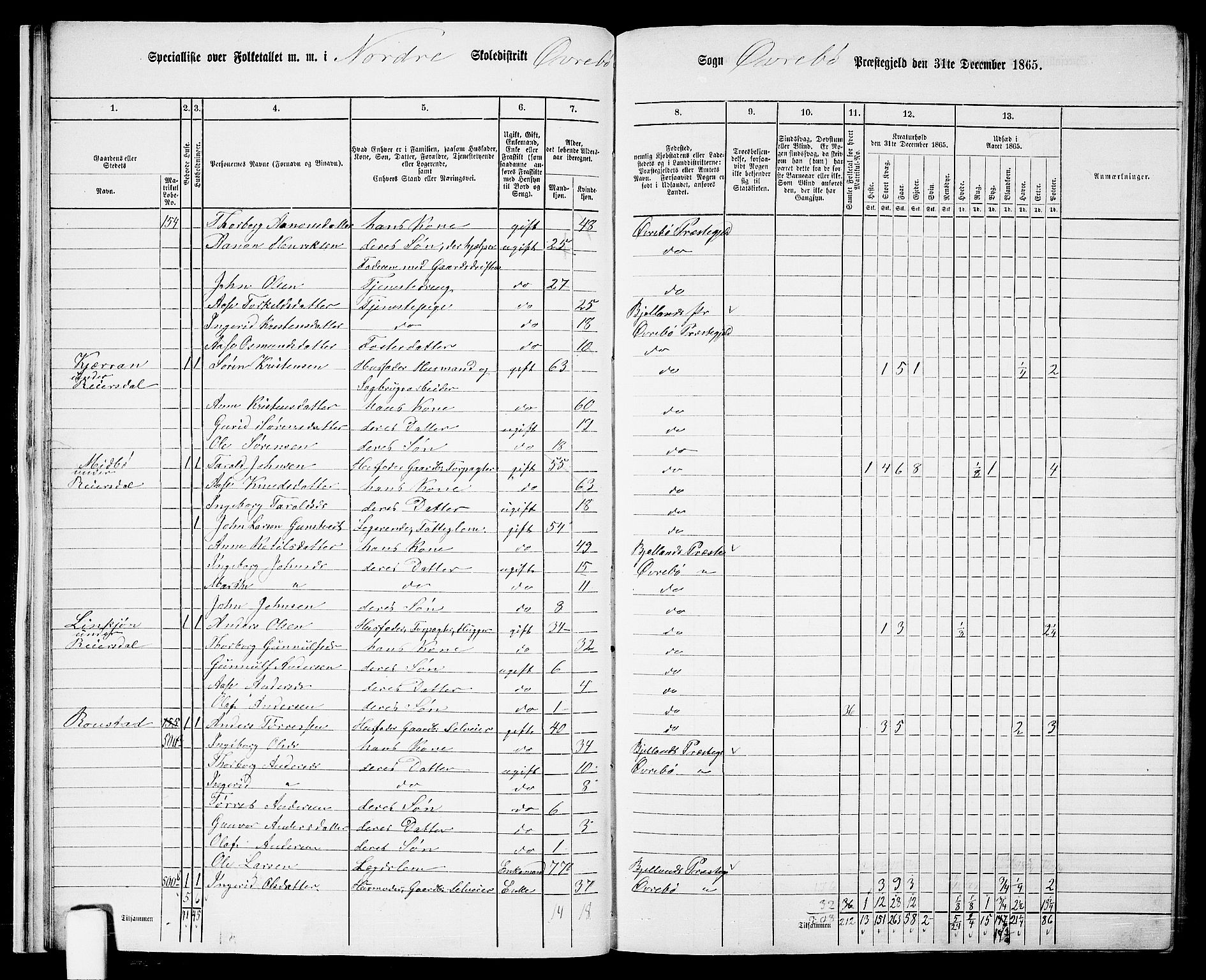 RA, 1865 census for Øvrebø, 1865, p. 20