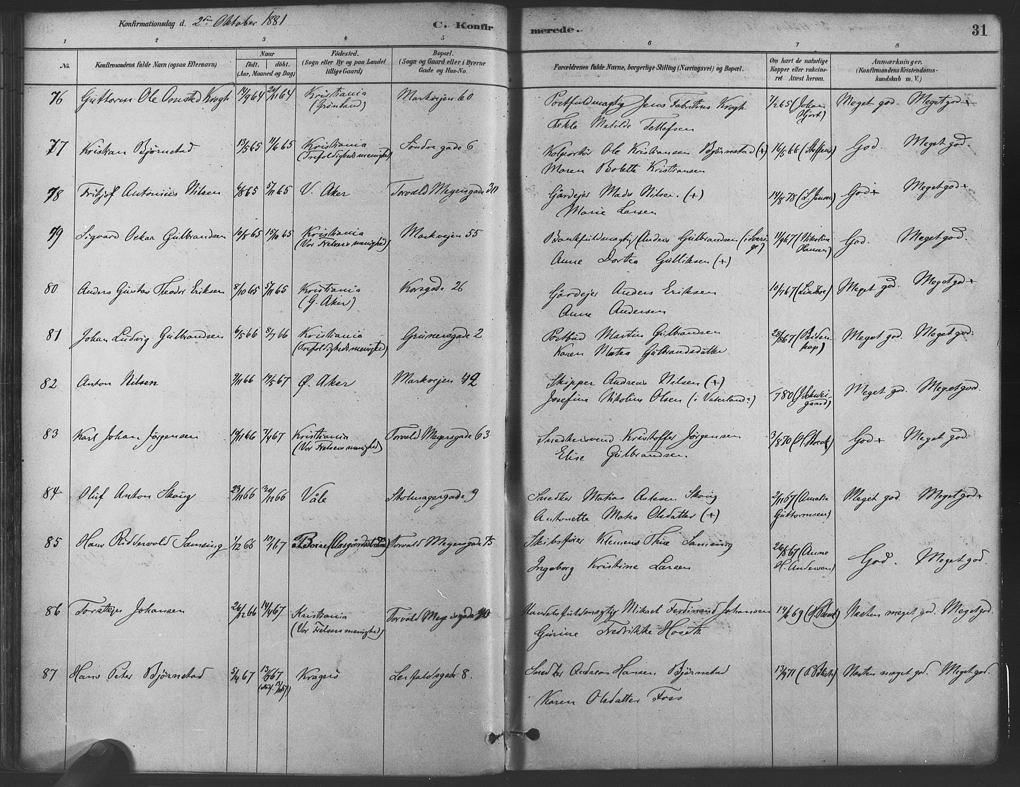 Paulus prestekontor Kirkebøker, AV/SAO-A-10871/F/Fa/L0004: Parish register (official) no. 4, 1879-1891, p. 31