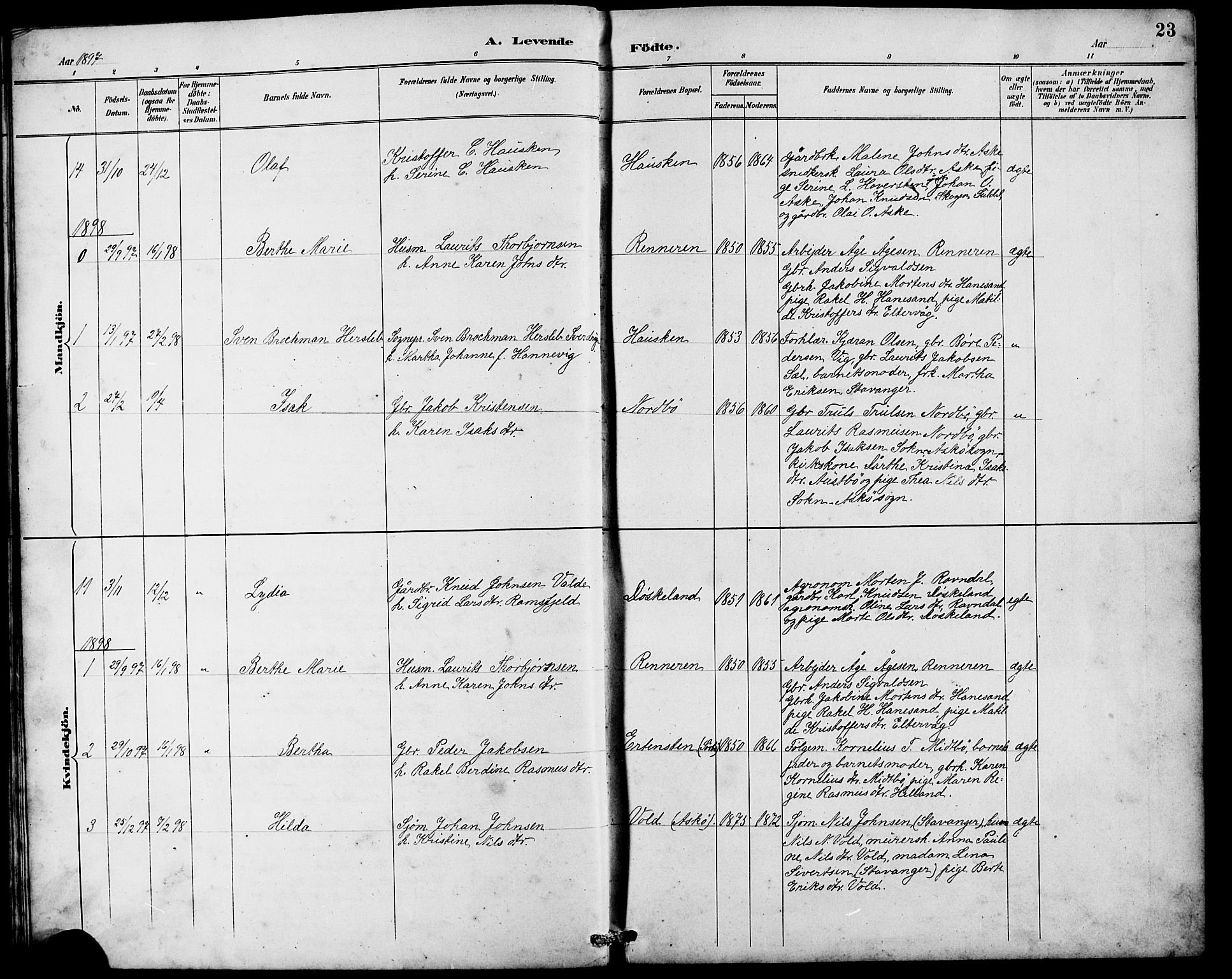 Rennesøy sokneprestkontor, SAST/A -101827/H/Ha/Hab/L0010: Parish register (copy) no. B 9, 1890-1918, p. 23
