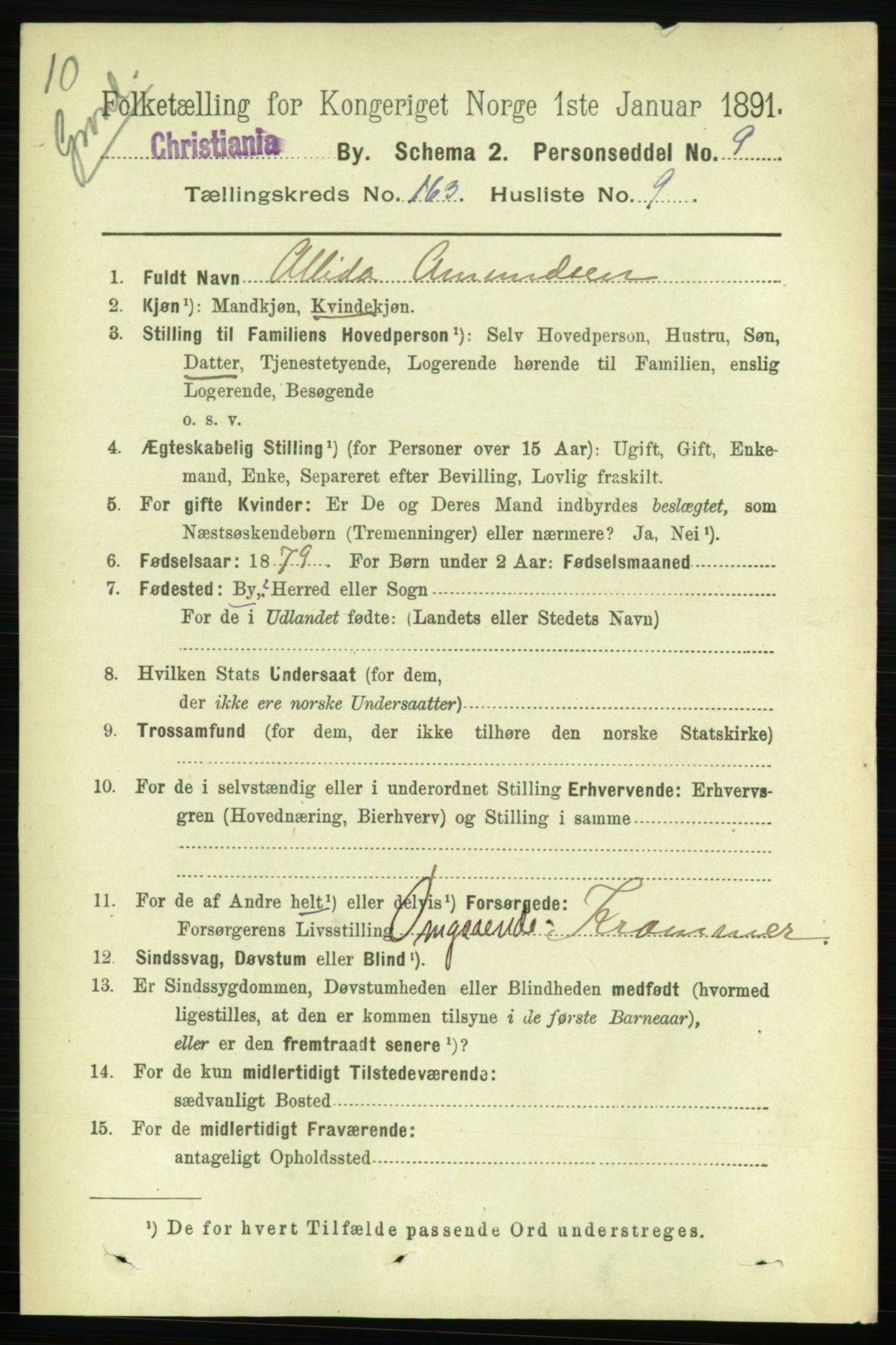 RA, 1891 census for 0301 Kristiania, 1891, p. 93697