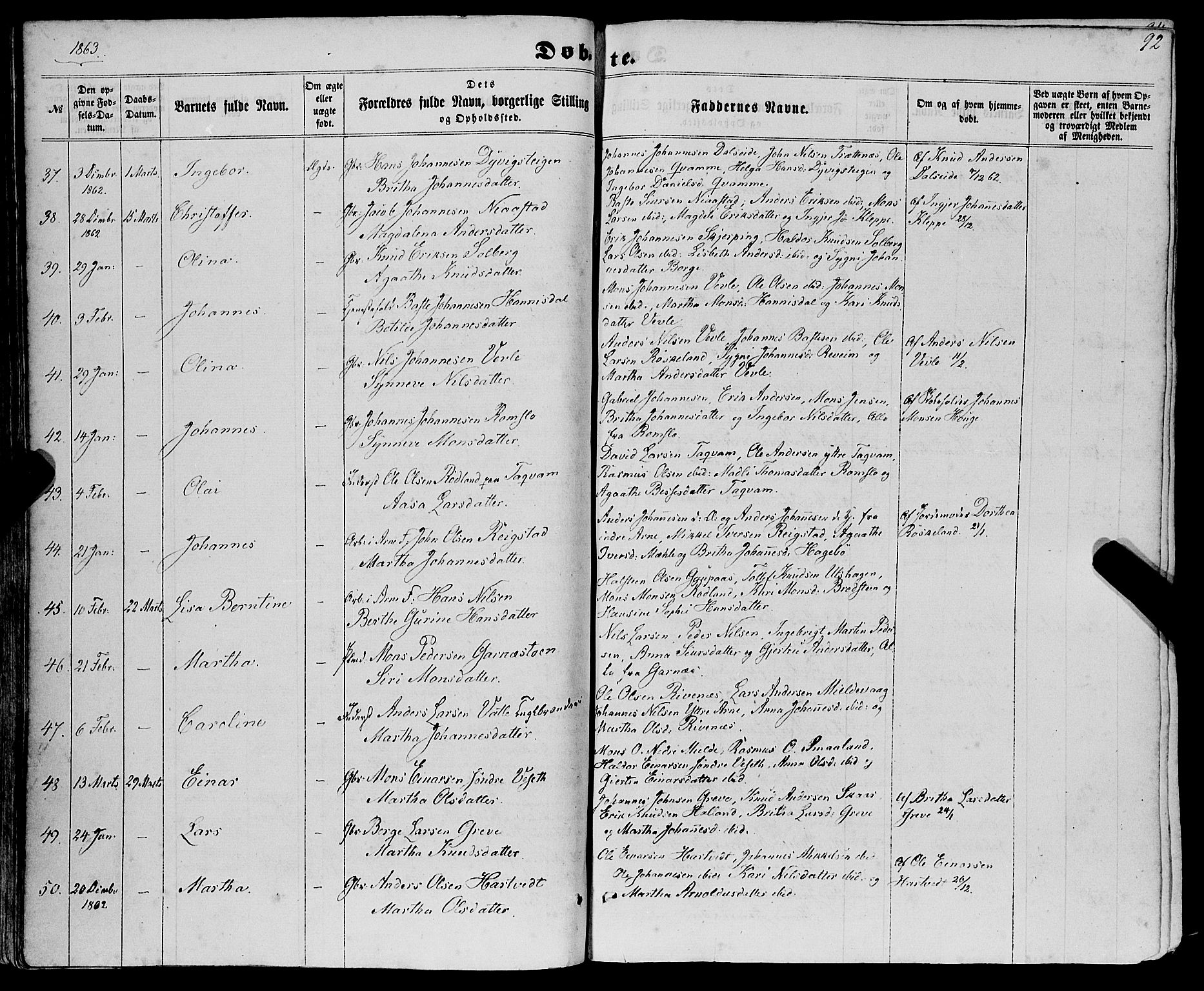 Haus sokneprestembete, SAB/A-75601/H/Haa: Parish register (official) no. A 17, 1858-1870, p. 92