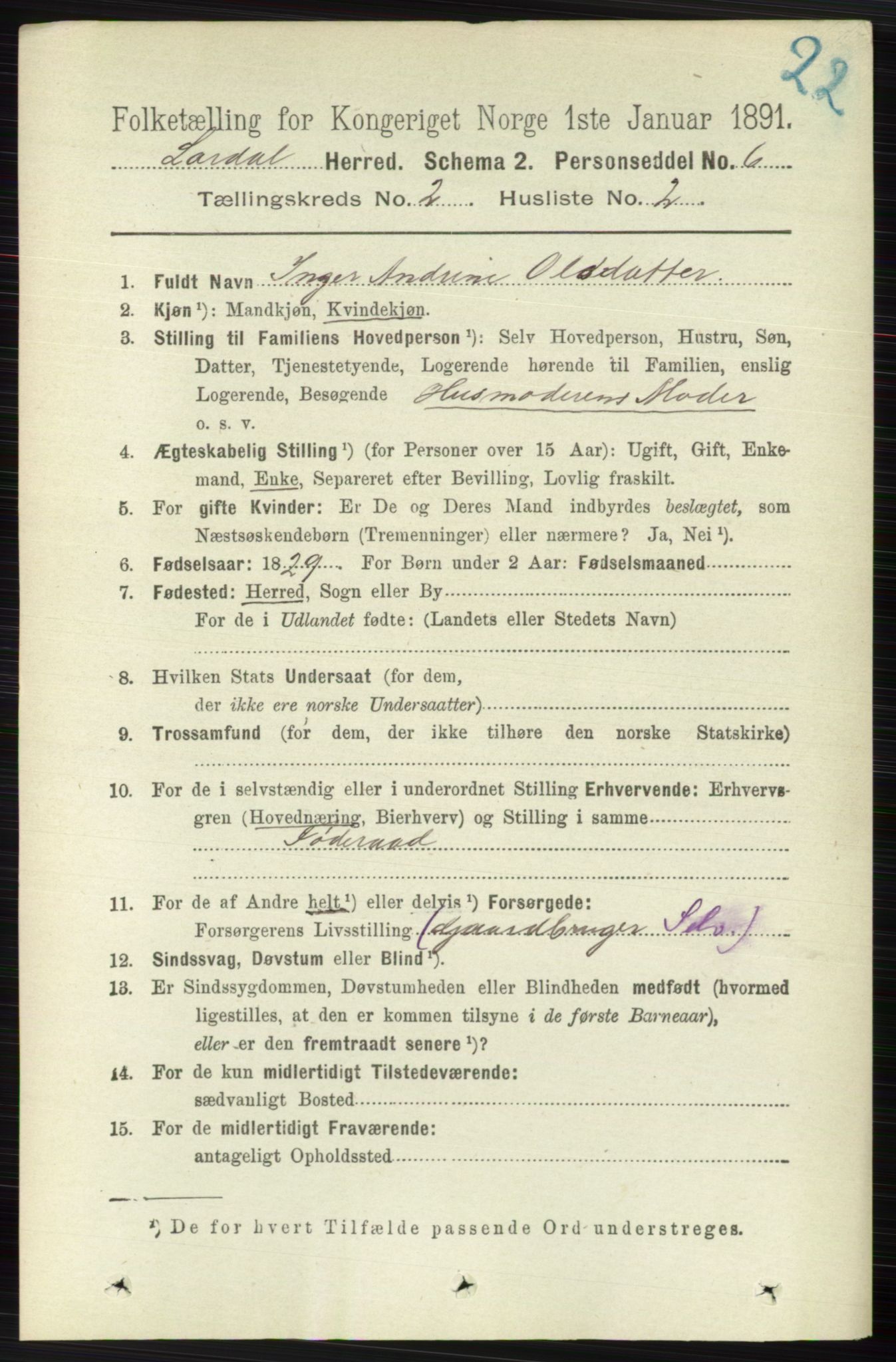 RA, 1891 census for 0728 Lardal, 1891, p. 737