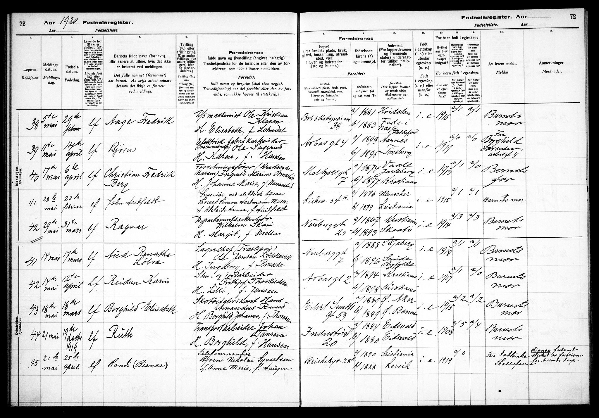 Uranienborg prestekontor Kirkebøker, AV/SAO-A-10877/J/Ja/L0001: Birth register no. 1, 1916-1930, p. 72