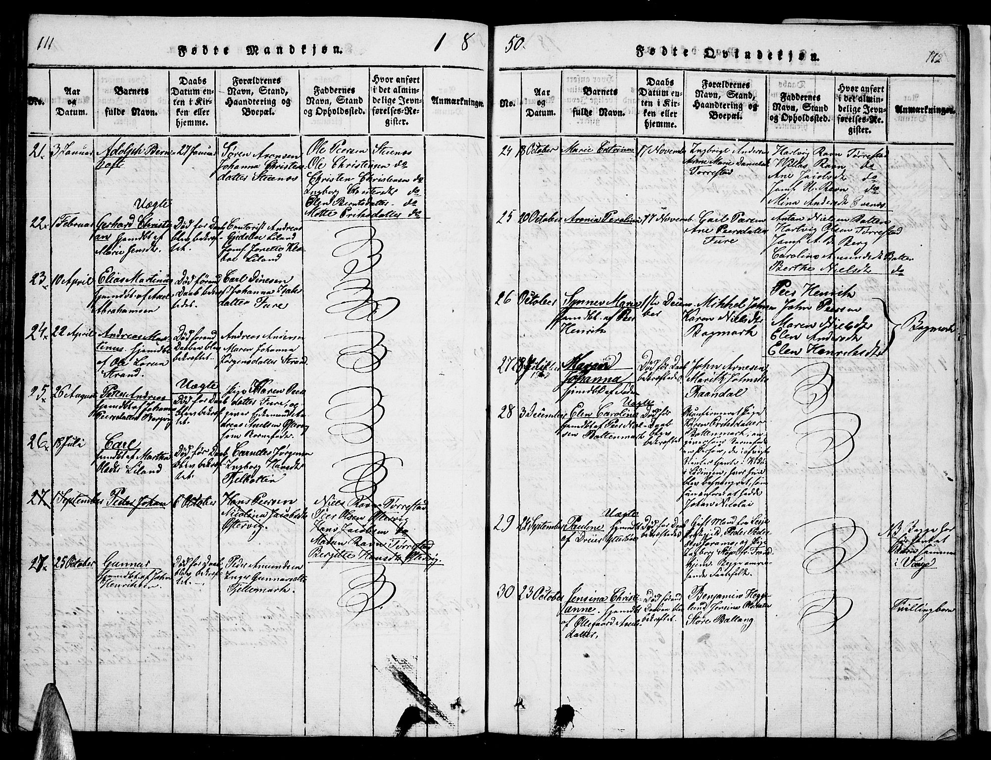 Ministerialprotokoller, klokkerbøker og fødselsregistre - Nordland, SAT/A-1459/863/L0911: Parish register (copy) no. 863C01, 1821-1858, p. 111-112