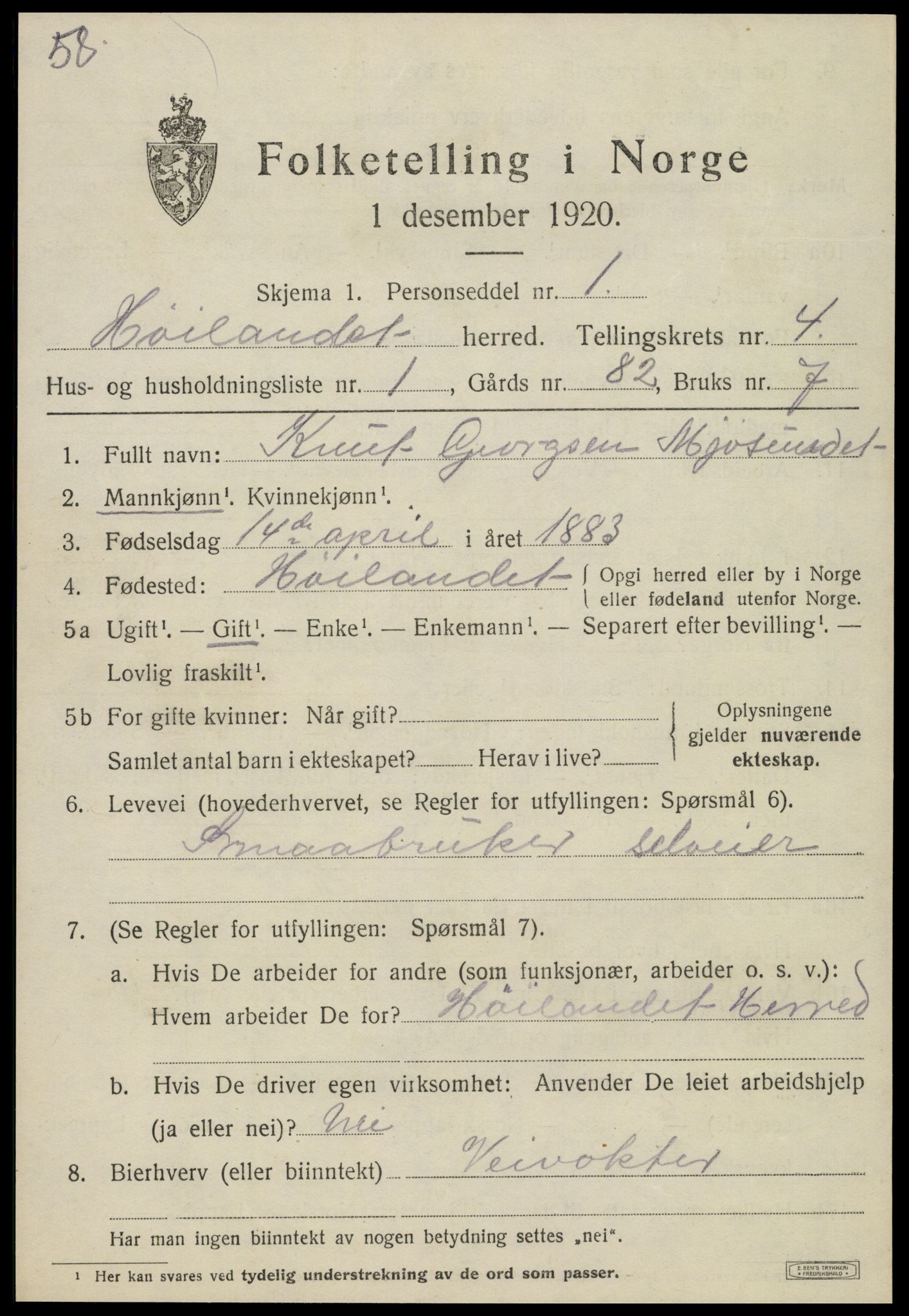 SAT, 1920 census for Høylandet, 1920, p. 2212