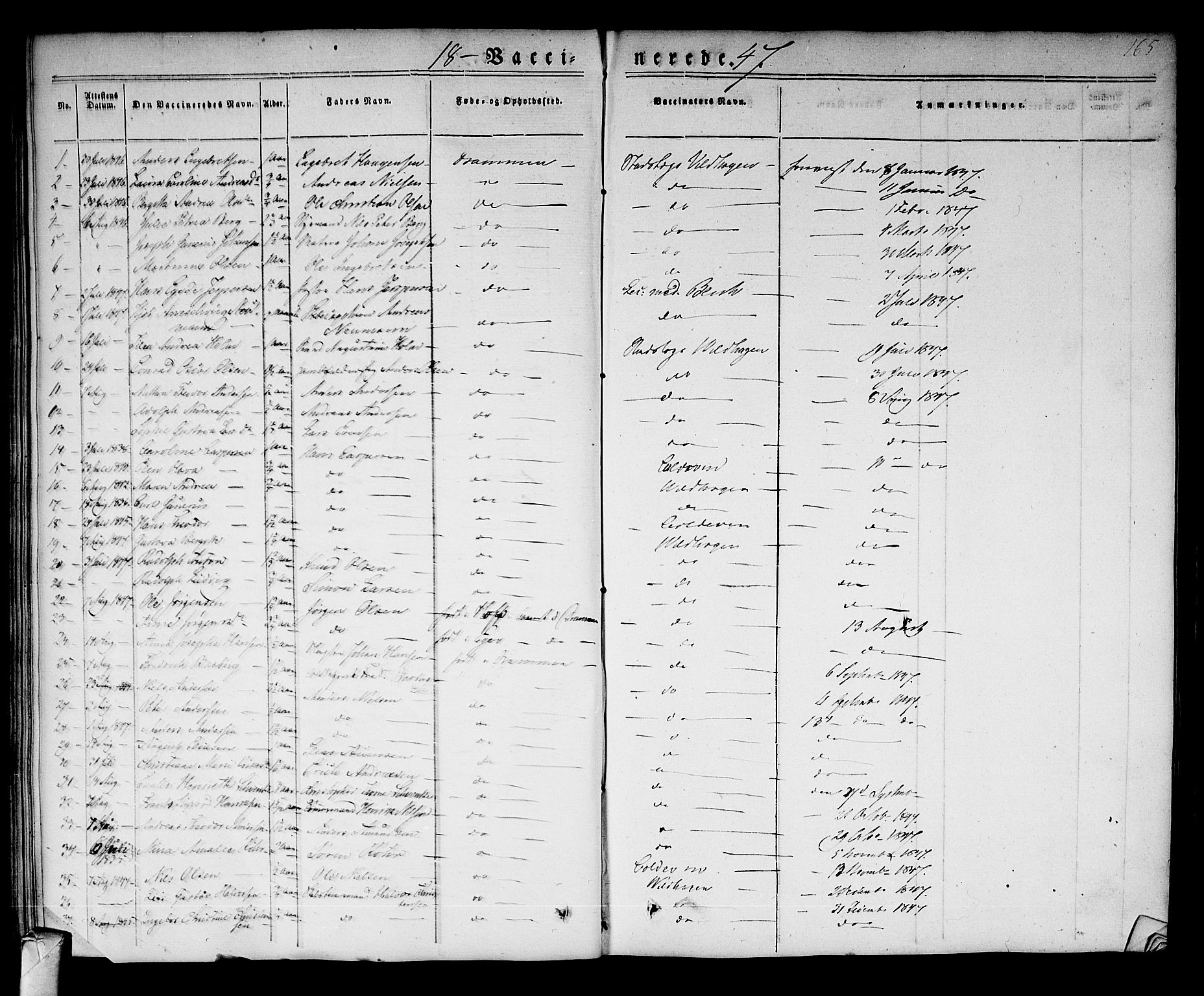 Strømsø kirkebøker, AV/SAKO-A-246/F/Fa/L0013: Parish register (official) no. I 13, 1830-1847, p. 165